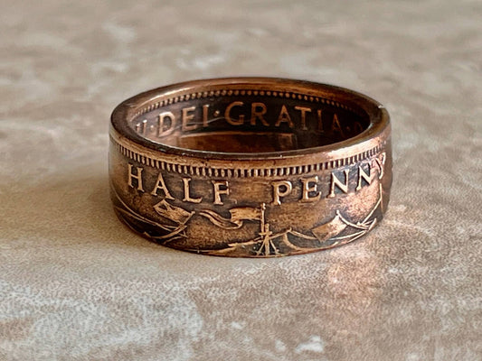 Britain Ring Half Penny England British Coin Ring Handmade Personal Jewelry Ring Gift For Friend Ring Gift For Him Her World Coin Collector