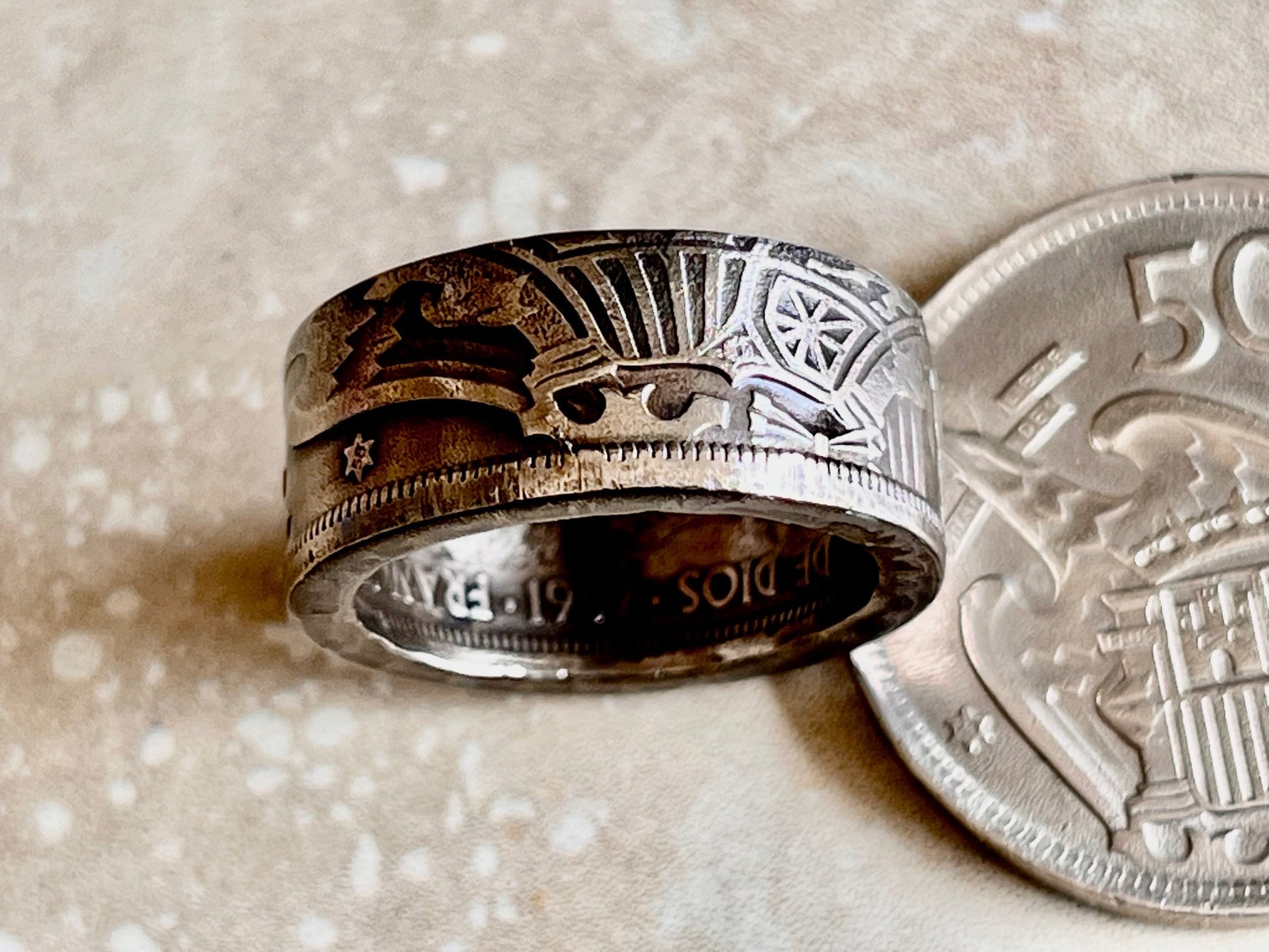Spain Ring 50 PTAS Spanish Ring Vintage Handmade Jewelry Gift Charm For Friend Coin Ring Gift For Him Her World Coins Collector