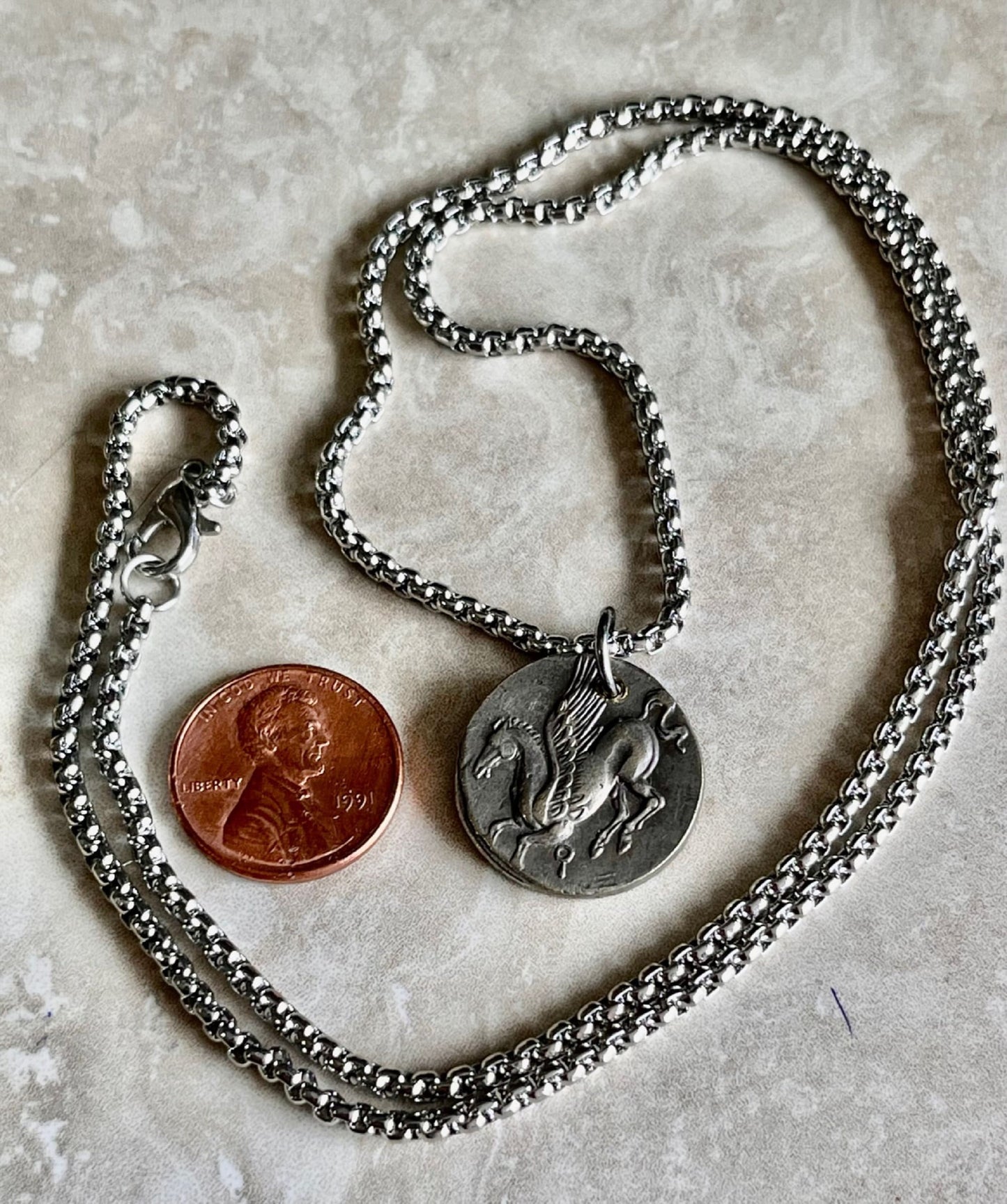 Greek Ancient Coin Pendant Lion Skin Helmet Hercules Pegasus Necklace Jewelry Gift For Friend Charm For Him Her, World Coins Collector