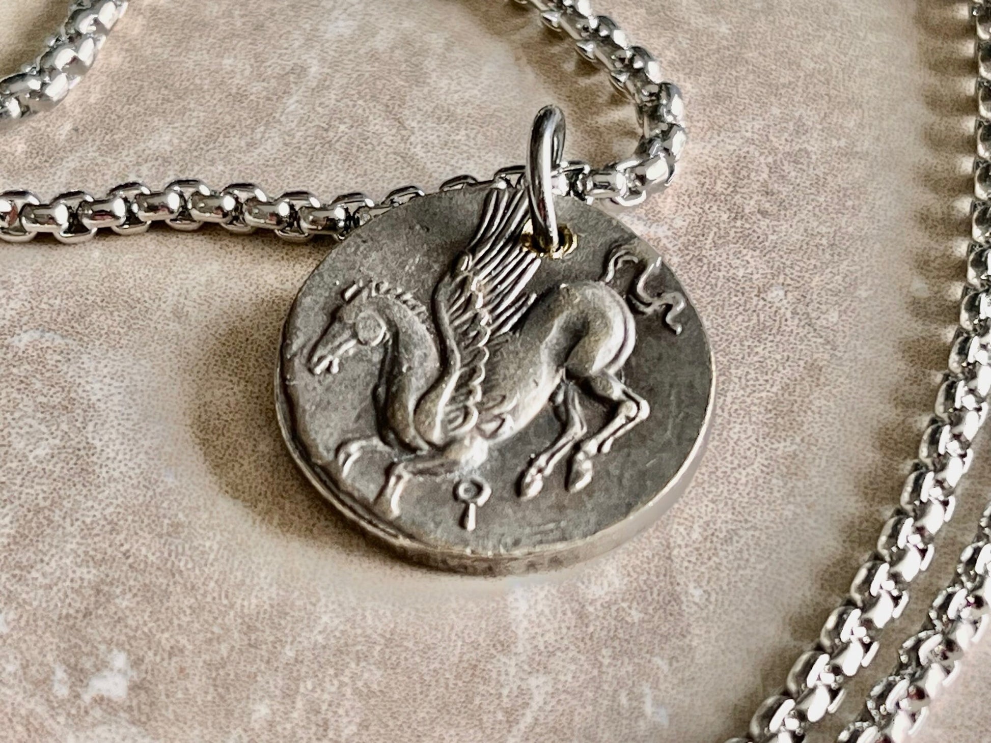 Greek Ancient Coin Pendant Lion Skin Helmet Hercules Pegasus Necklace Jewelry Gift For Friend Charm For Him Her, World Coins Collector