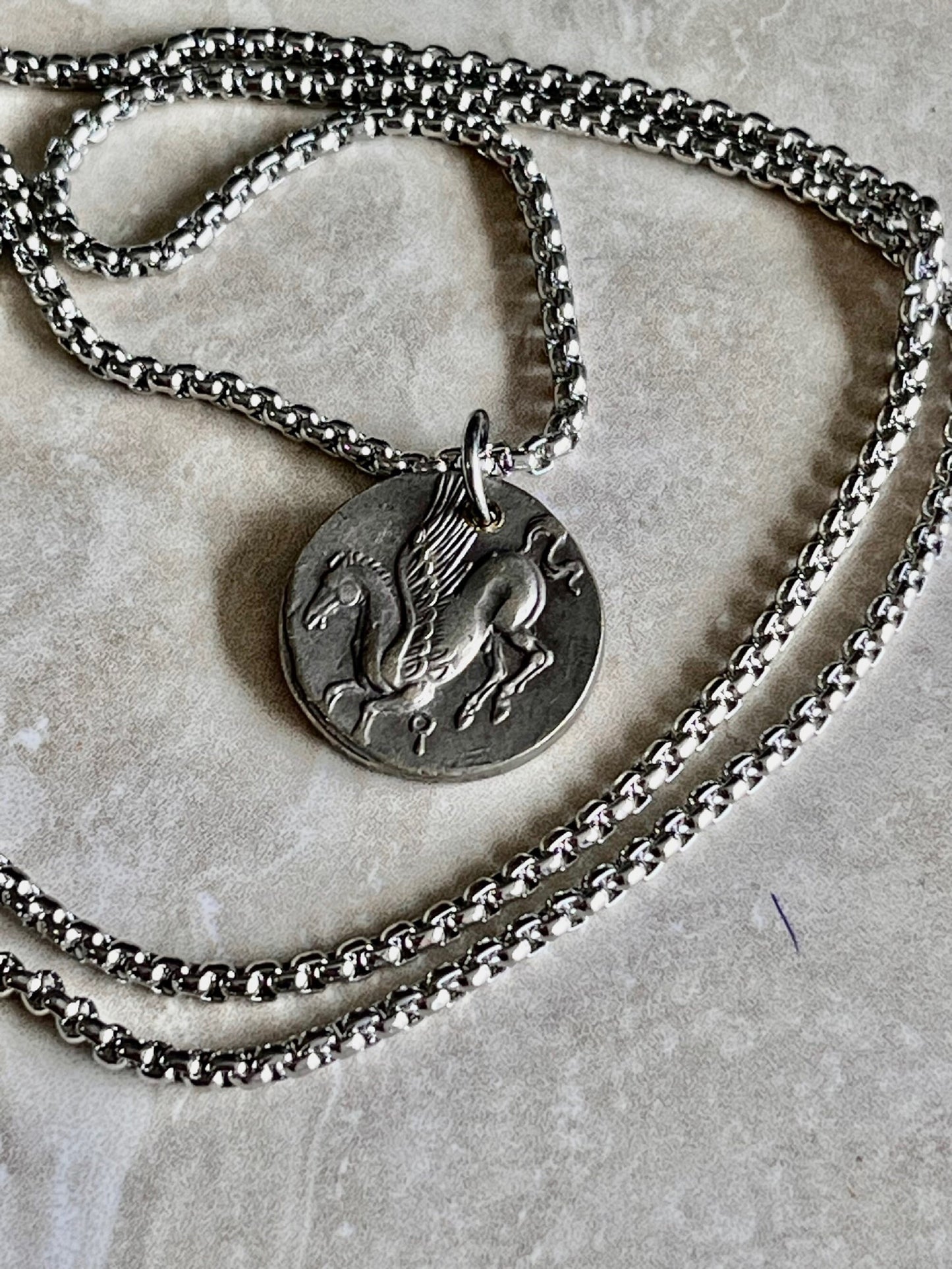 Greek Ancient Coin Pendant Lion Skin Helmet Hercules Pegasus Necklace Jewelry Gift For Friend Charm For Him Her, World Coins Collector