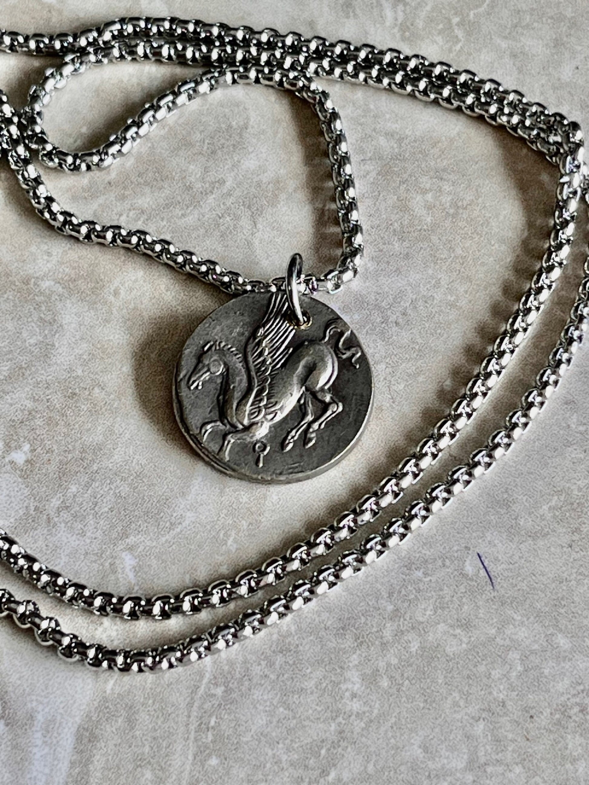 Greek Ancient Coin Pendant Lion Skin Helmet Hercules Pegasus Necklace Jewelry Gift For Friend Charm For Him Her, World Coins Collector