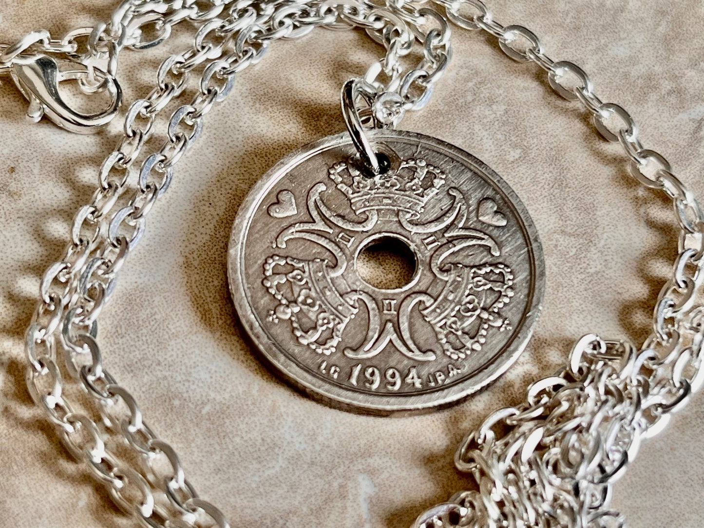 Denmark Coin Necklace Pendant 2 Kroner Danmark Jewelry Personal Vintage Handmade Jewelry Gift Friend Charm For Him Her World Coin Collector