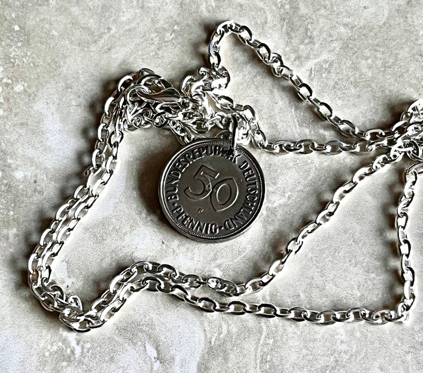 Germany Coin Necklace German 50 Pfennig Necklace Hand Custom Made Charm Gift For Friend Coin Charm Gift For Him, Coin Collector, World Coins