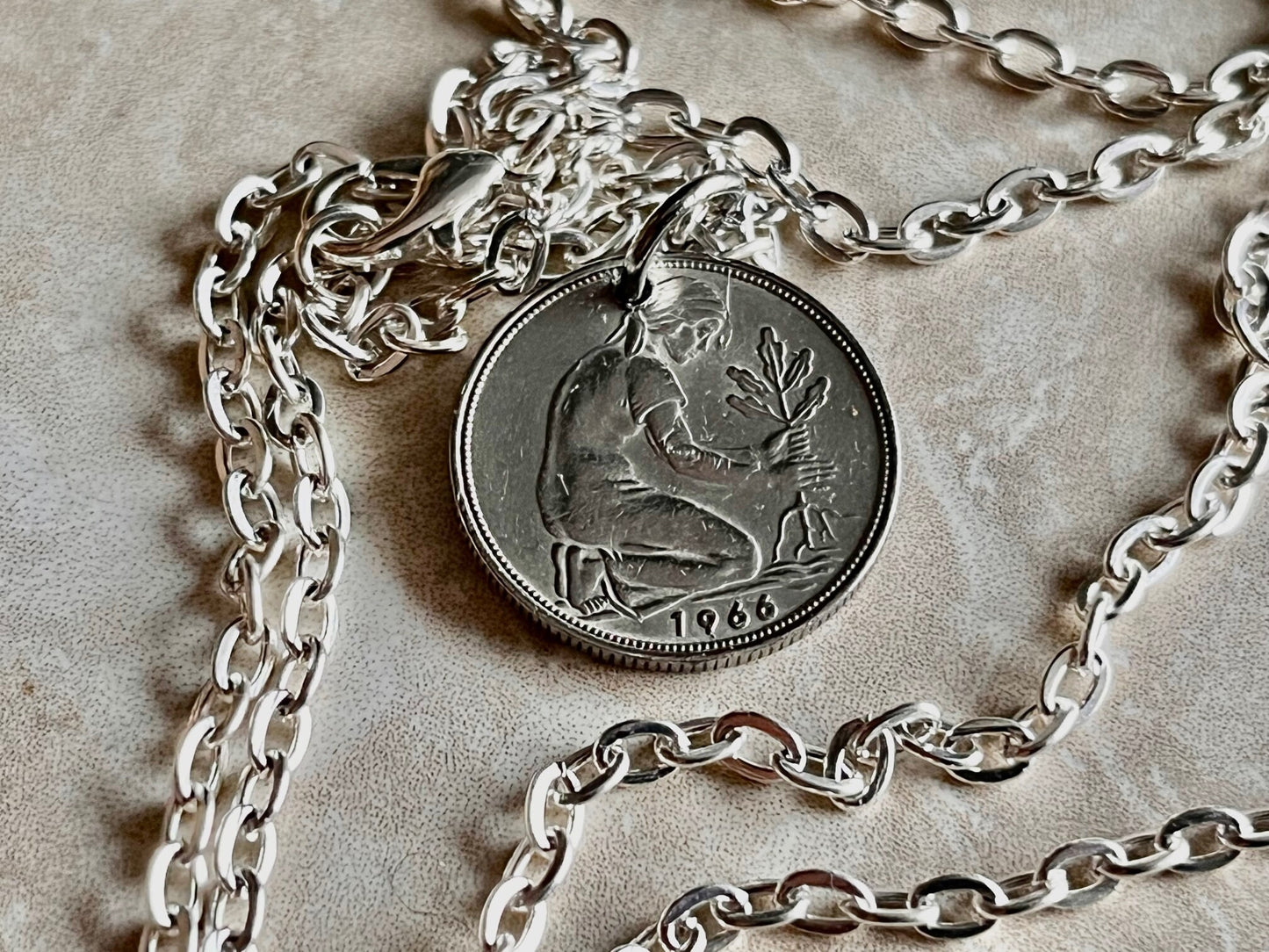 Germany Coin Necklace German 50 Pfennig Necklace Hand Custom Made Charm Gift For Friend Coin Charm Gift For Him, Coin Collector, World Coins