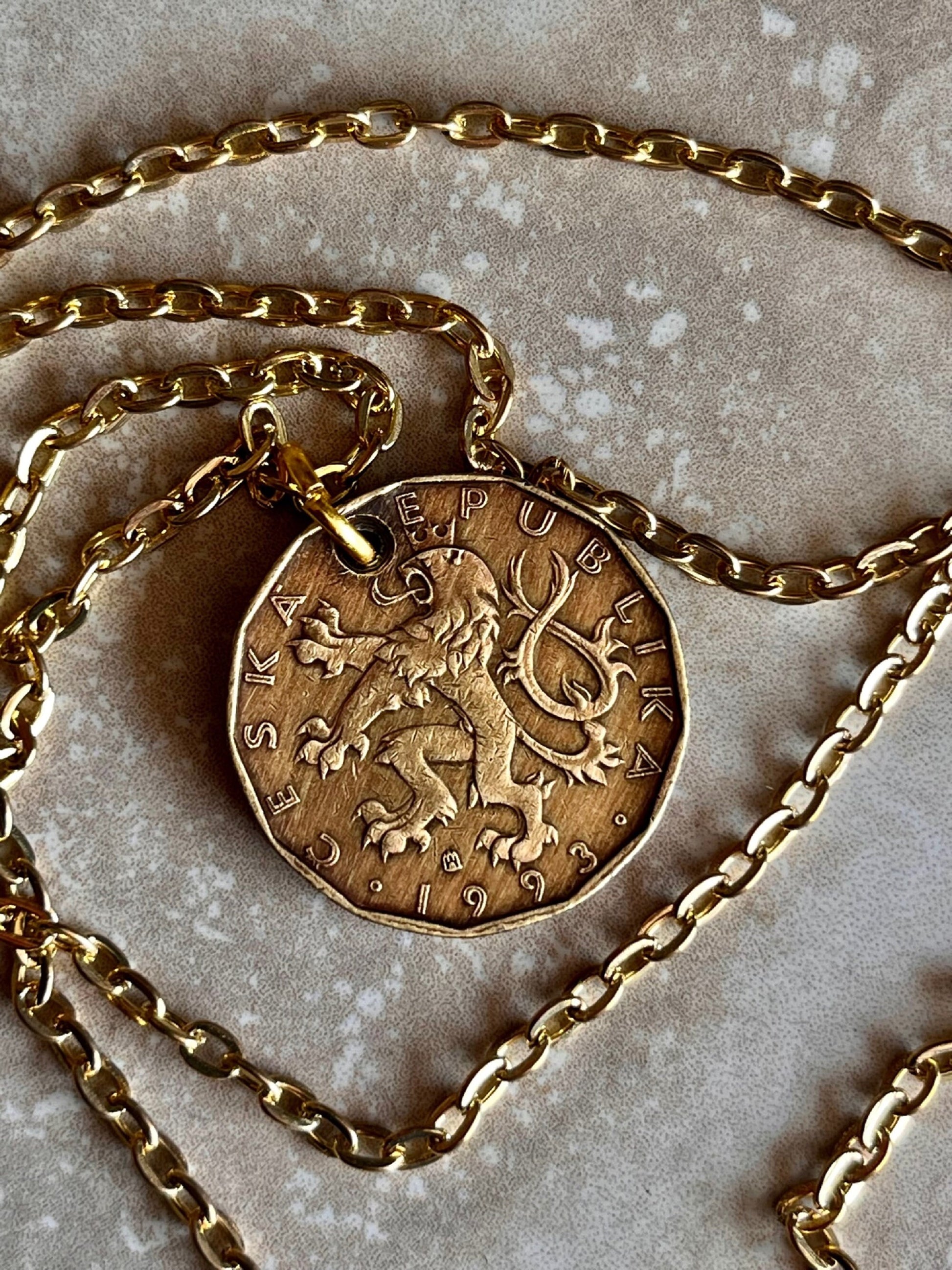 Czechoslovakia Republic Coin Pendant Personal Necklace Old Vintage Handmade Jewelry Gift Friend Charm For Him Her World Coin Collector