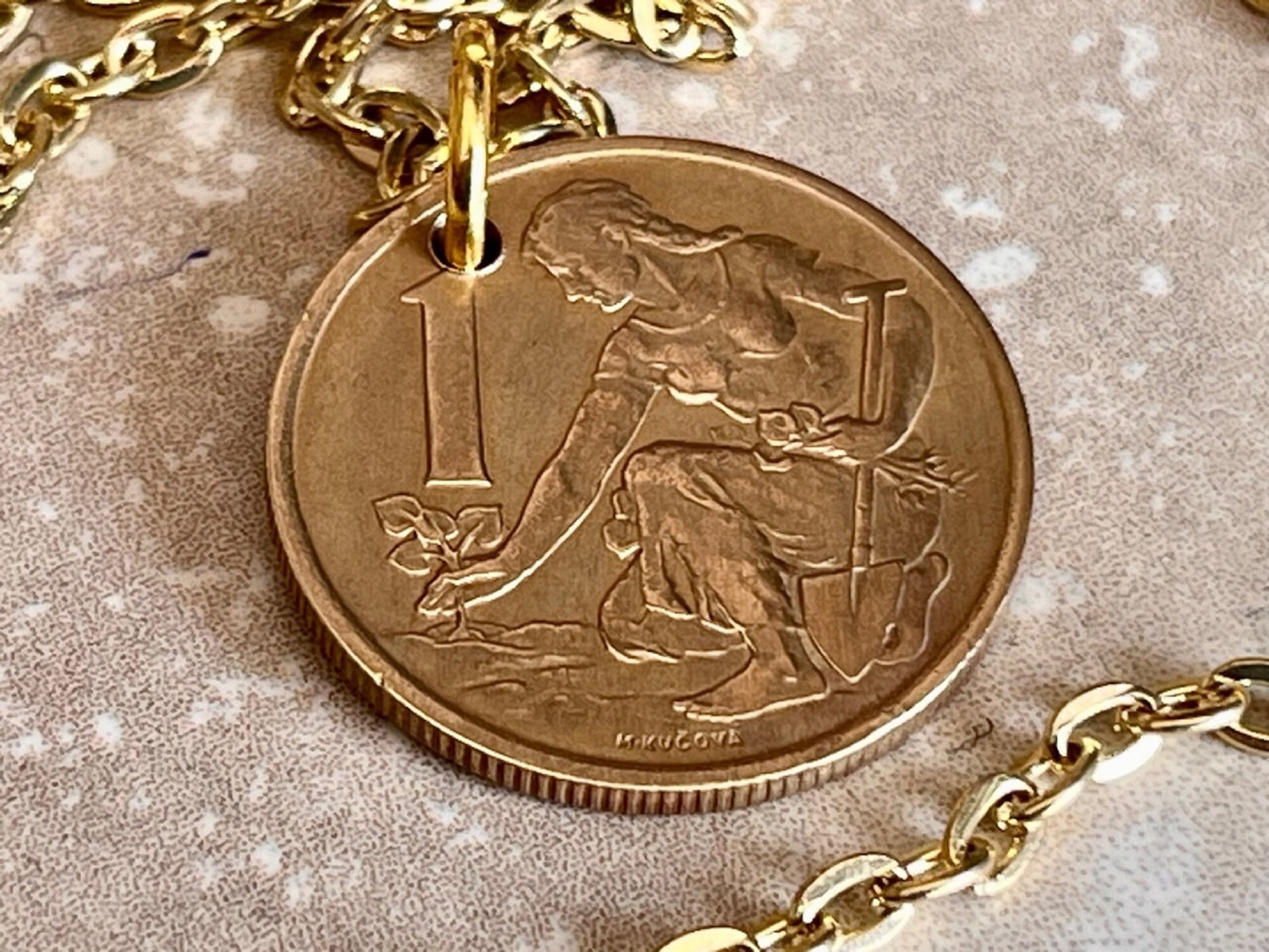 Czechoslovakia Republic Korun Coin Pendant Personal Necklace Vintage Handmade Jewelry Gift Friend Charm For Him Her World Coin Collector