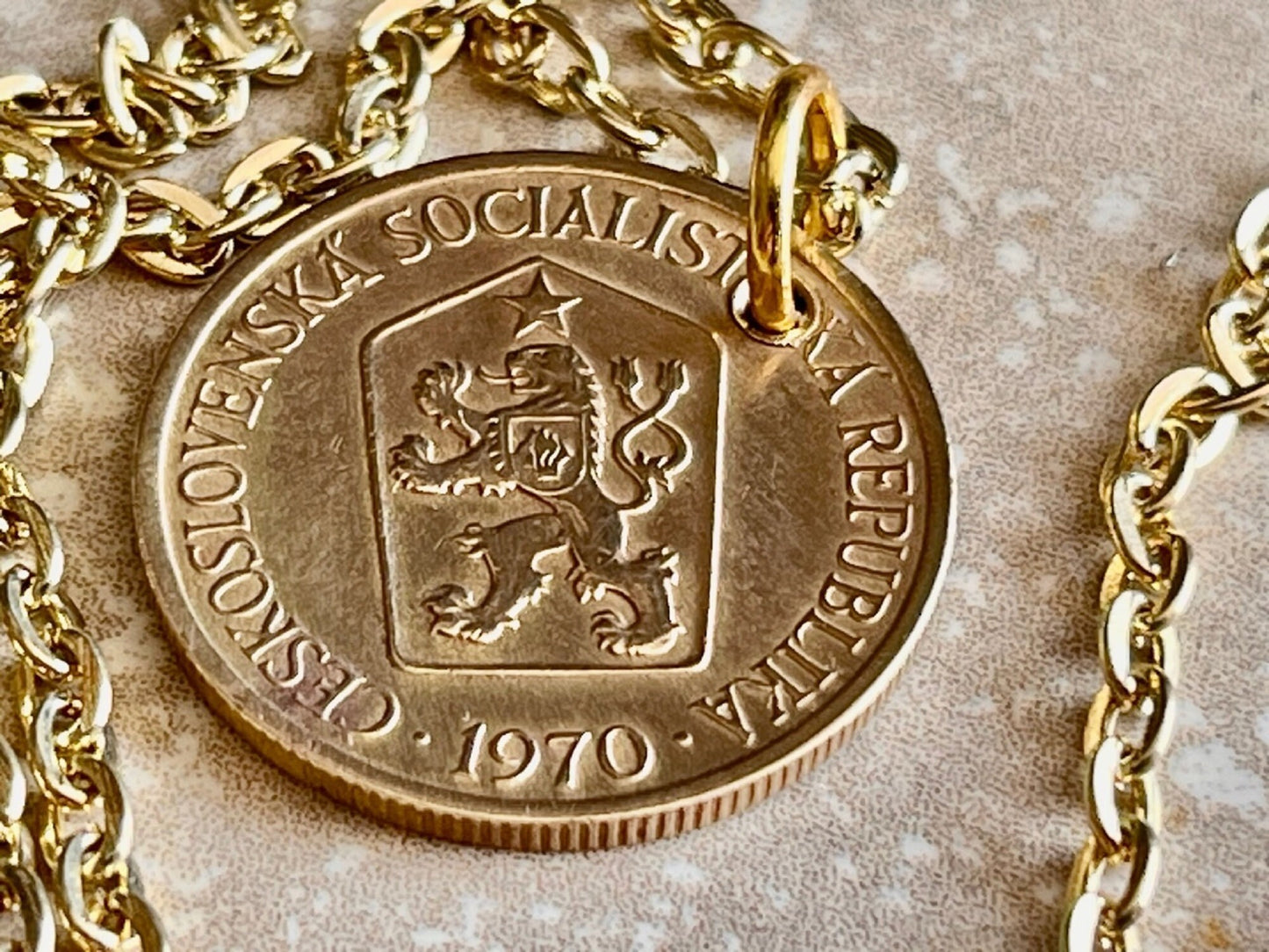 Czechoslovakia Republic Korun Coin Pendant Personal Necklace Vintage Handmade Jewelry Gift Friend Charm For Him Her World Coin Collector