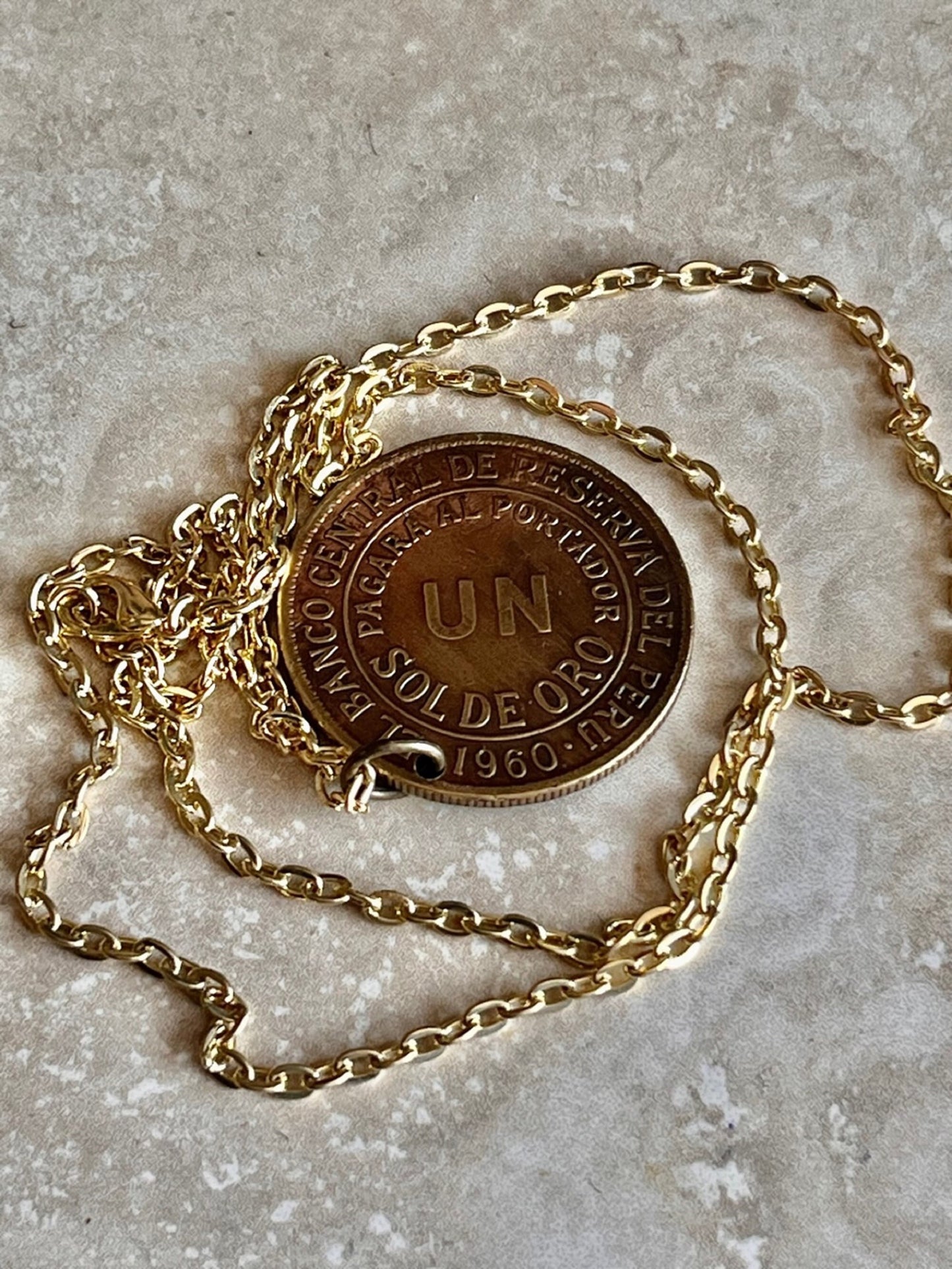 Peru Coin Pendant Peruvian UN SOL De Oro Personal Necklace Old Vintage Handmade Jewelry Gift Friend Charm For Him Her World Coin Collector