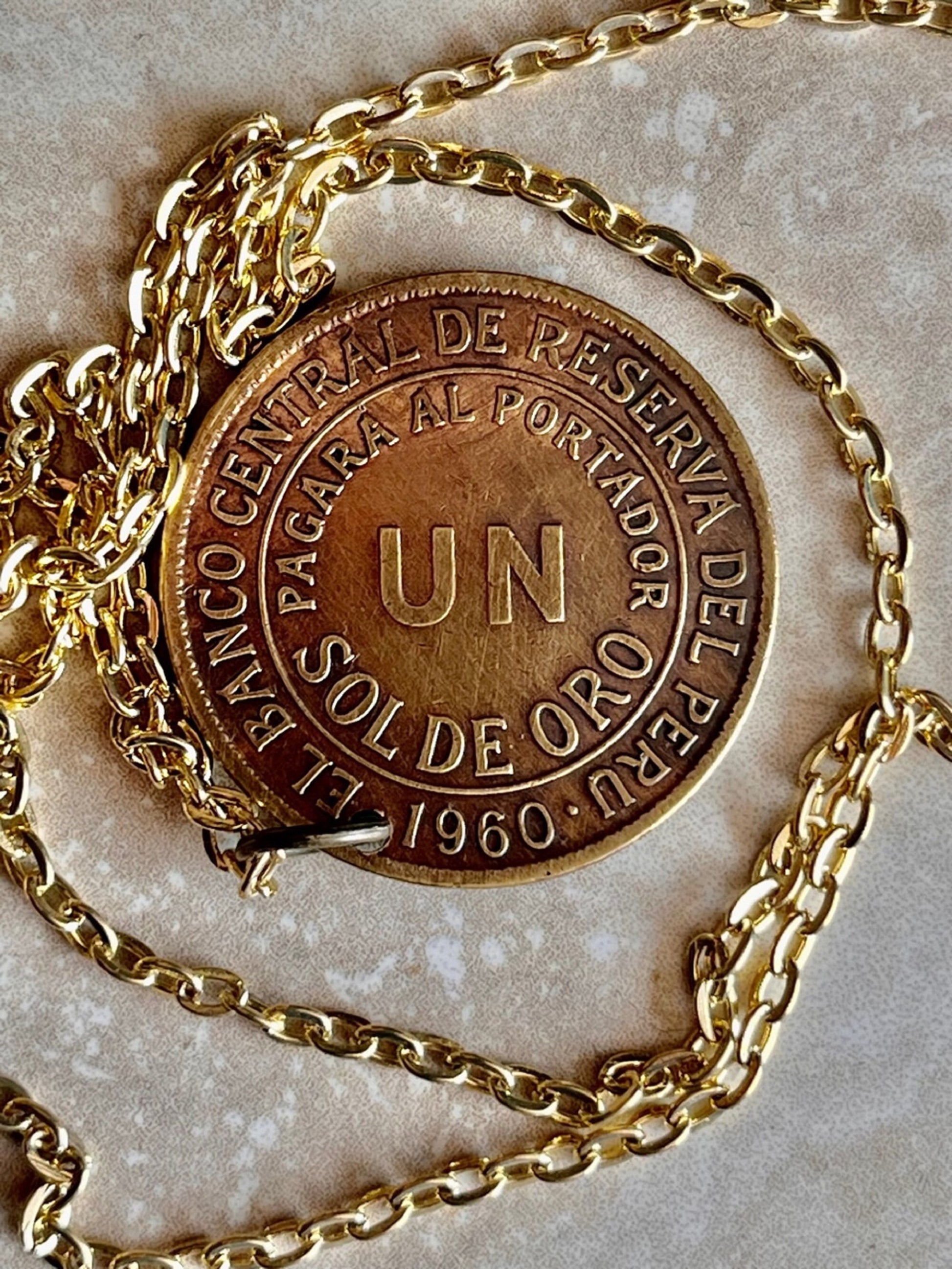 Peru Coin Pendant Peruvian UN SOL De Oro Personal Necklace Old Vintage Handmade Jewelry Gift Friend Charm For Him Her World Coin Collector