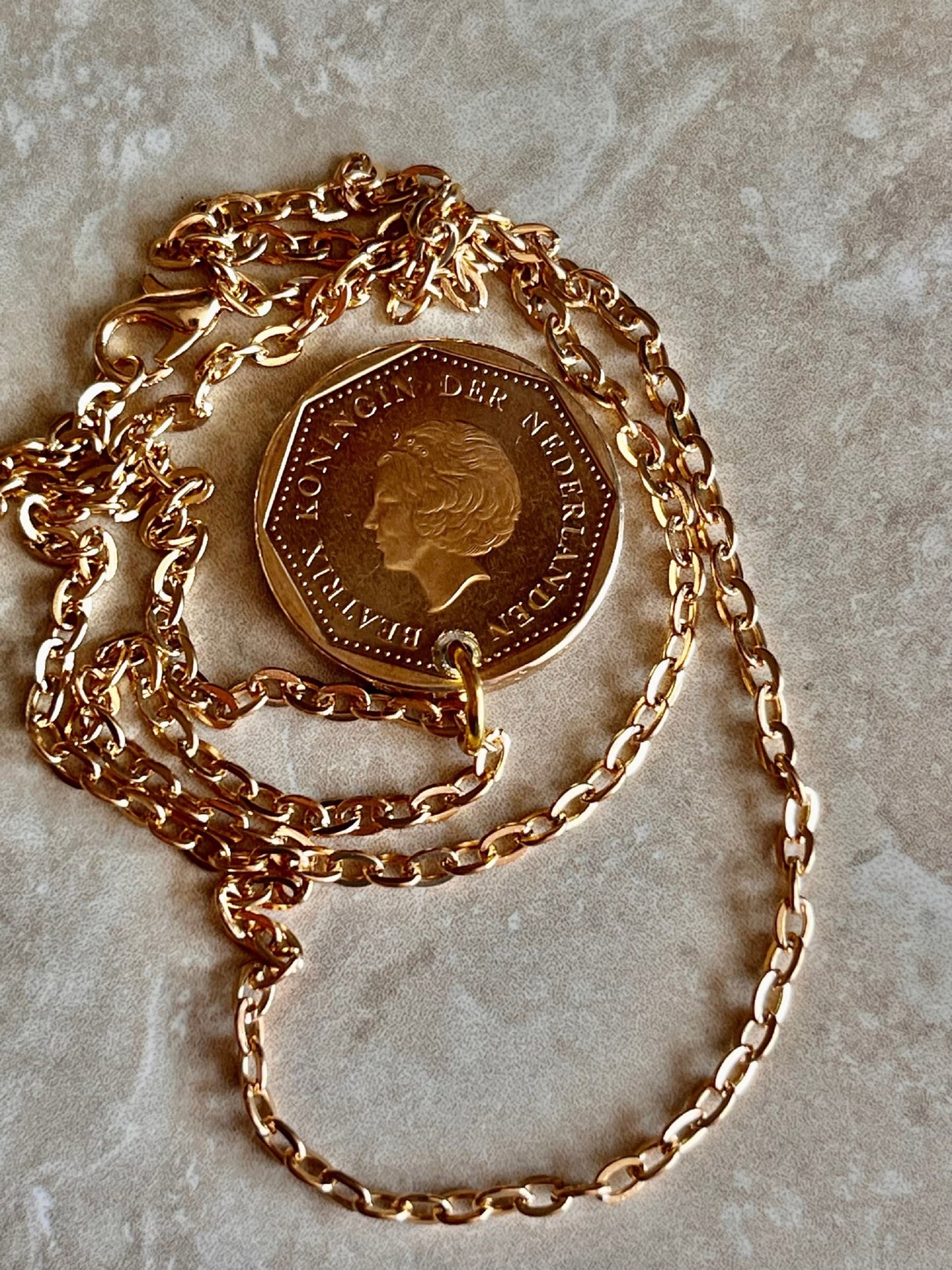 Netherland Coin Pendant Antilles 5 Gulden Queen Juliana Necklace Jewelry Gift For Friend Coin Charm Gift For Him, Her, World Coins Collector