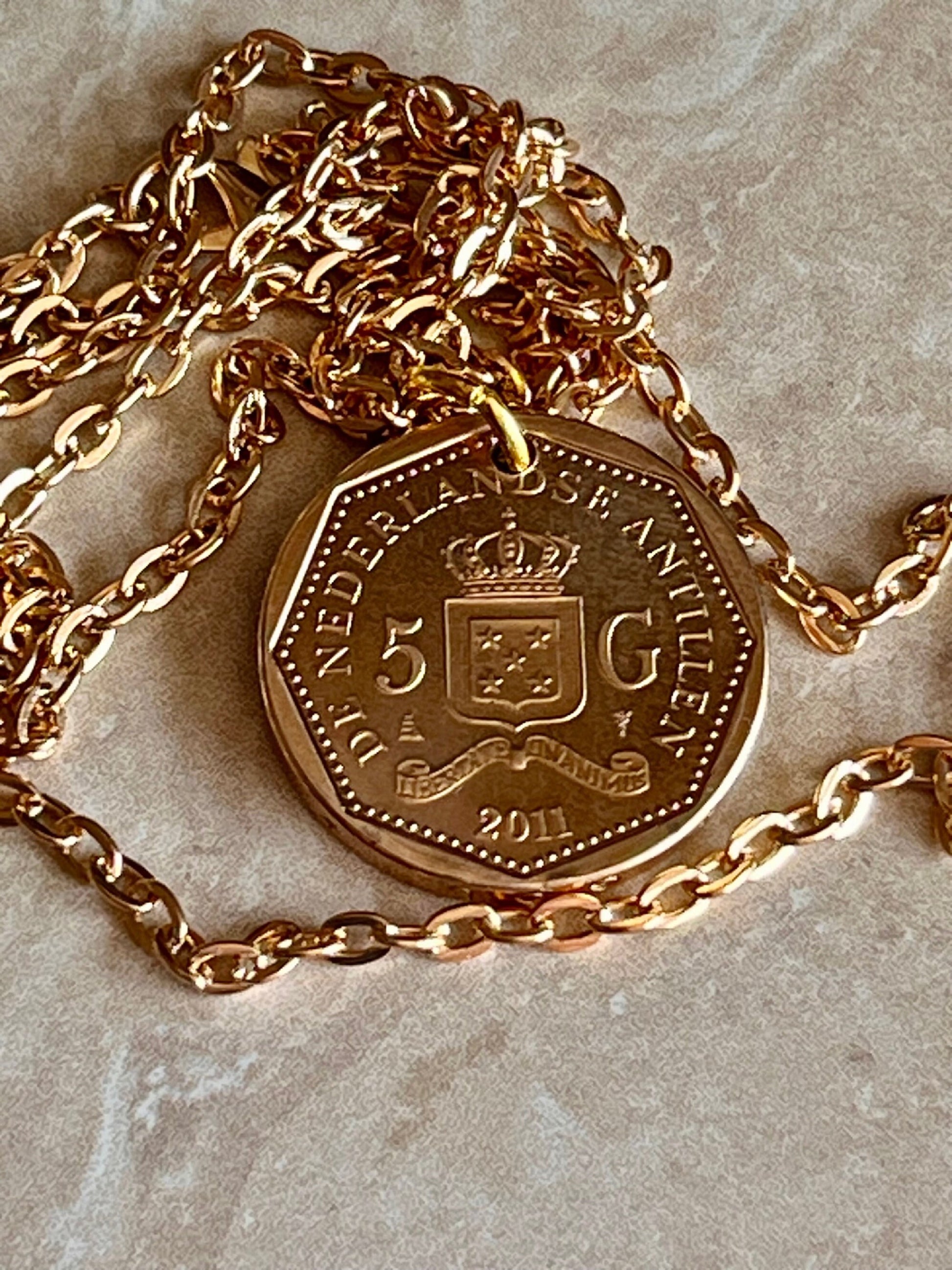 Netherland Coin Pendant Antilles 5 Gulden Queen Juliana Necklace Jewelry Gift For Friend Coin Charm Gift For Him, Her, World Coins Collector