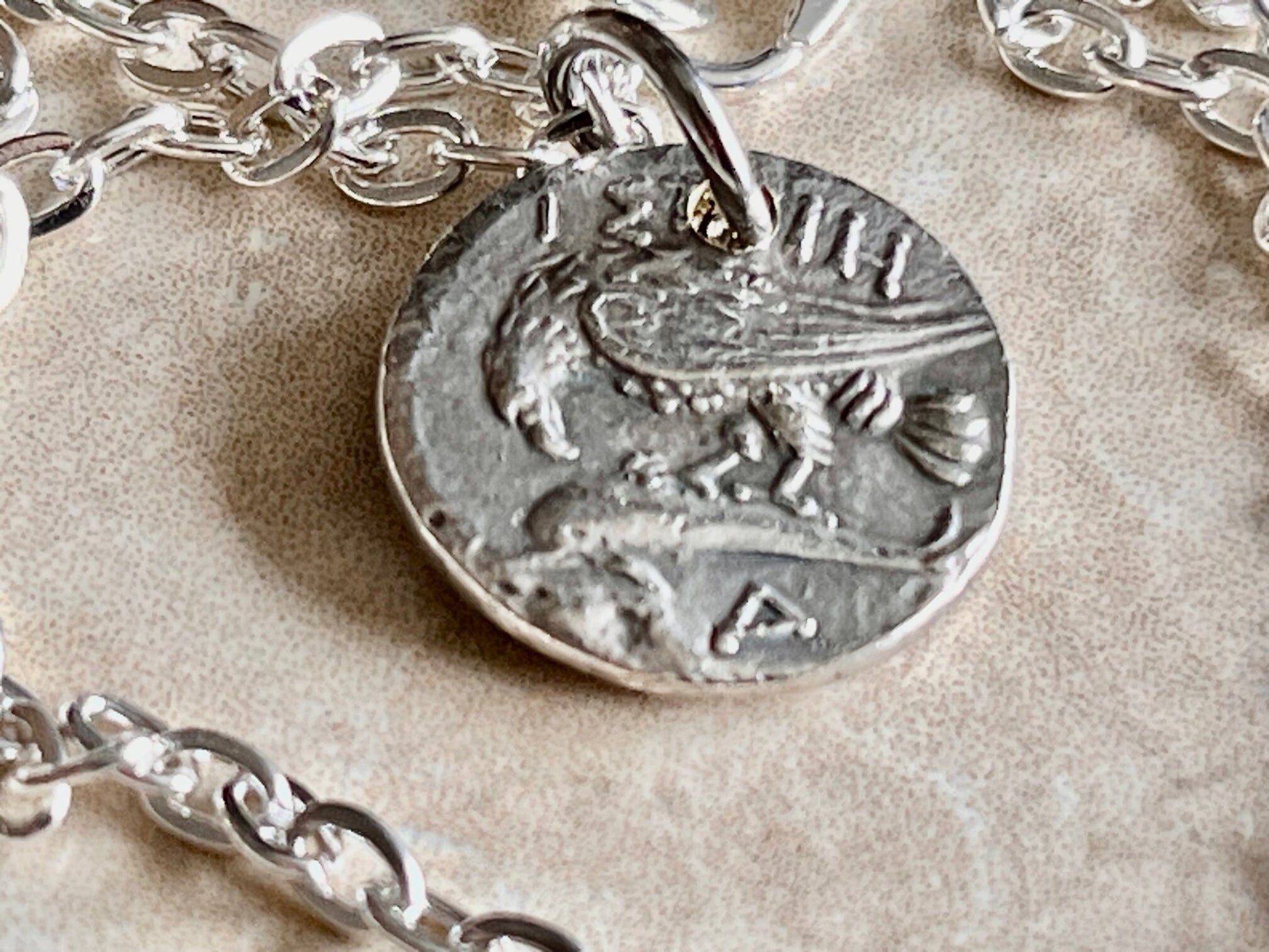 Greek Ancient Coin Pendant Gemini Eagle Dolphin Myth Constellation Necklace Jewelry Gift For Friend Charm For Him Her, World Coins Collector