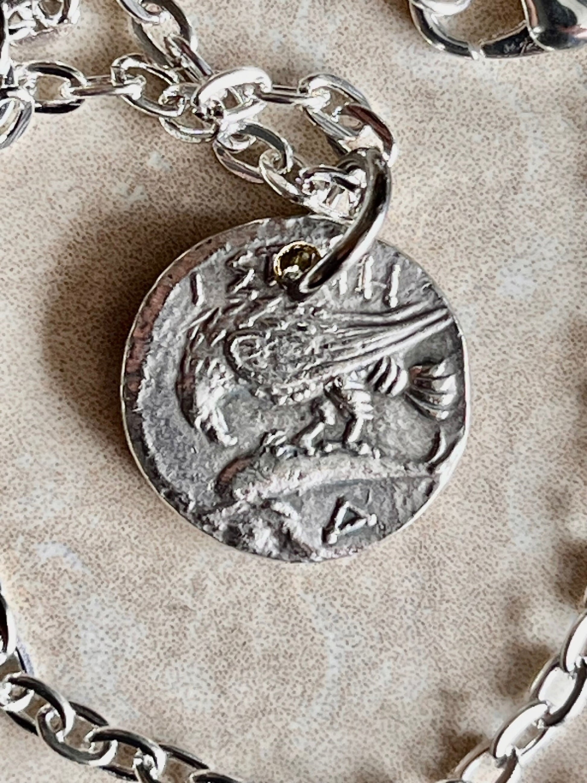 Greek Ancient Coin Pendant Gemini Eagle Dolphin Myth Constellation Necklace Jewelry Gift For Friend Charm For Him Her, World Coins Collector