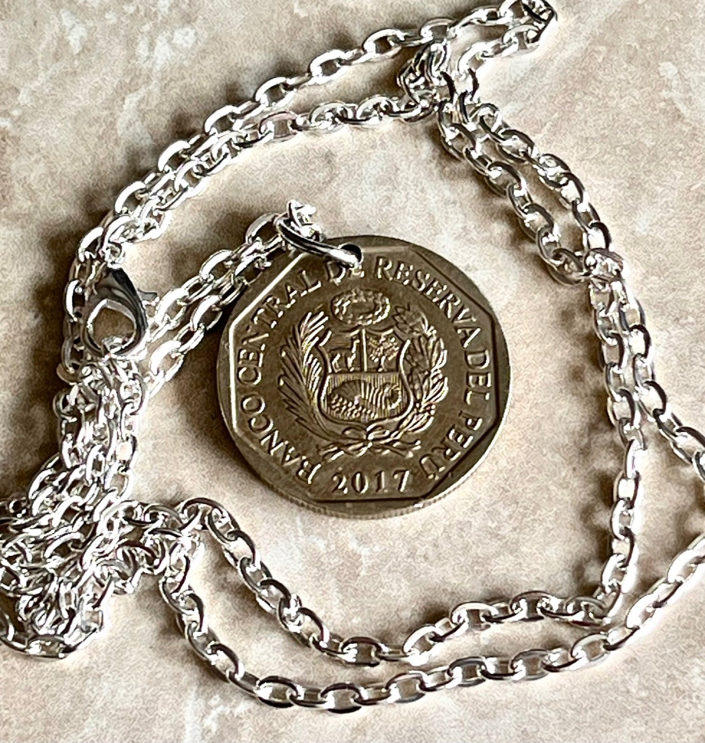 Peru Coin Pendant Peruvian 1 Sol De Oro Personal Necklace Old Vintage Handmade Jewelry Gift Friend Charm For Him Her World Coin Collector