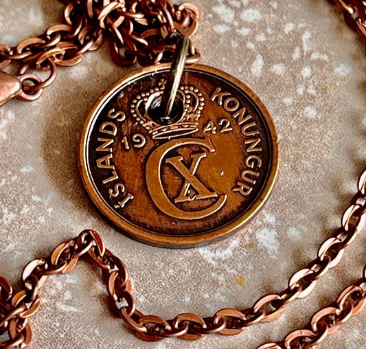 Iceland Coin Pendant 2 Aurar Personal Necklace, Old Vintage Handmade Jewelry, Gift, Friend, Charm For Him Her, World Collector