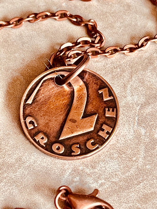 Austria 2 Groschen Austrian Pendant Personal Necklace Old Vintage Handmade Jewelry Gift Friend Charm For Him Her World Coin Collector