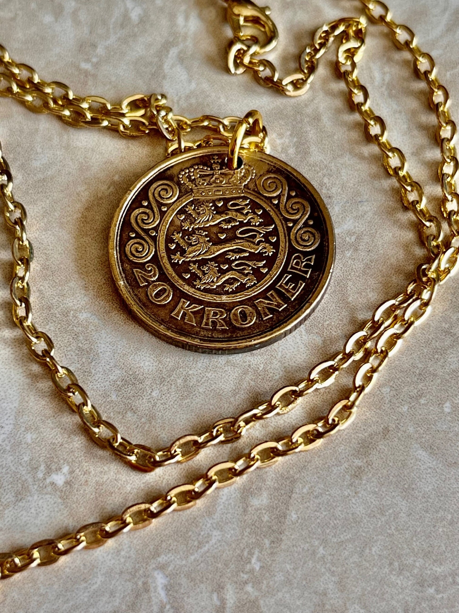 Denmark Coin Pendant 20 Kroner Danmark Personal Necklace Old Vintage Handmade Jewelry Gift Friend Charm For Him Her World Coin Collector