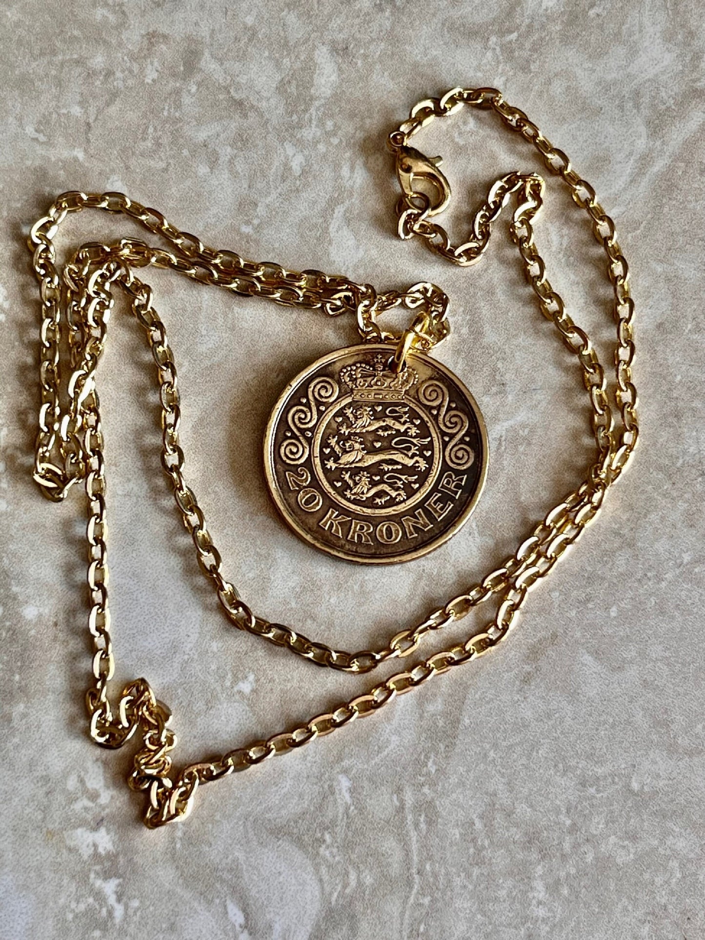 Denmark Coin Pendant 20 Kroner Danmark Personal Necklace Old Vintage Handmade Jewelry Gift Friend Charm For Him Her World Coin Collector