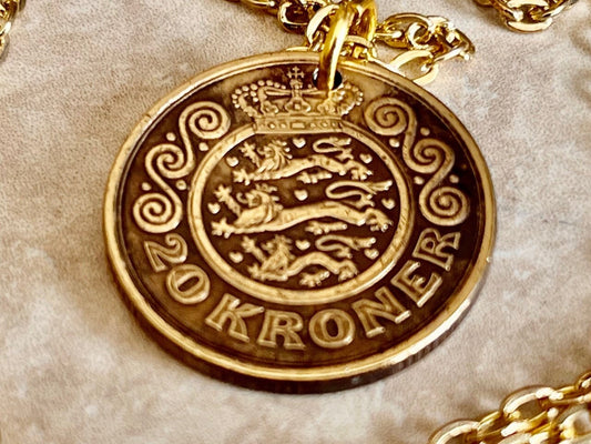 Denmark Coin Pendant 20 Kroner Danmark Personal Necklace Old Vintage Handmade Jewelry Gift Friend Charm For Him Her World Coin Collector