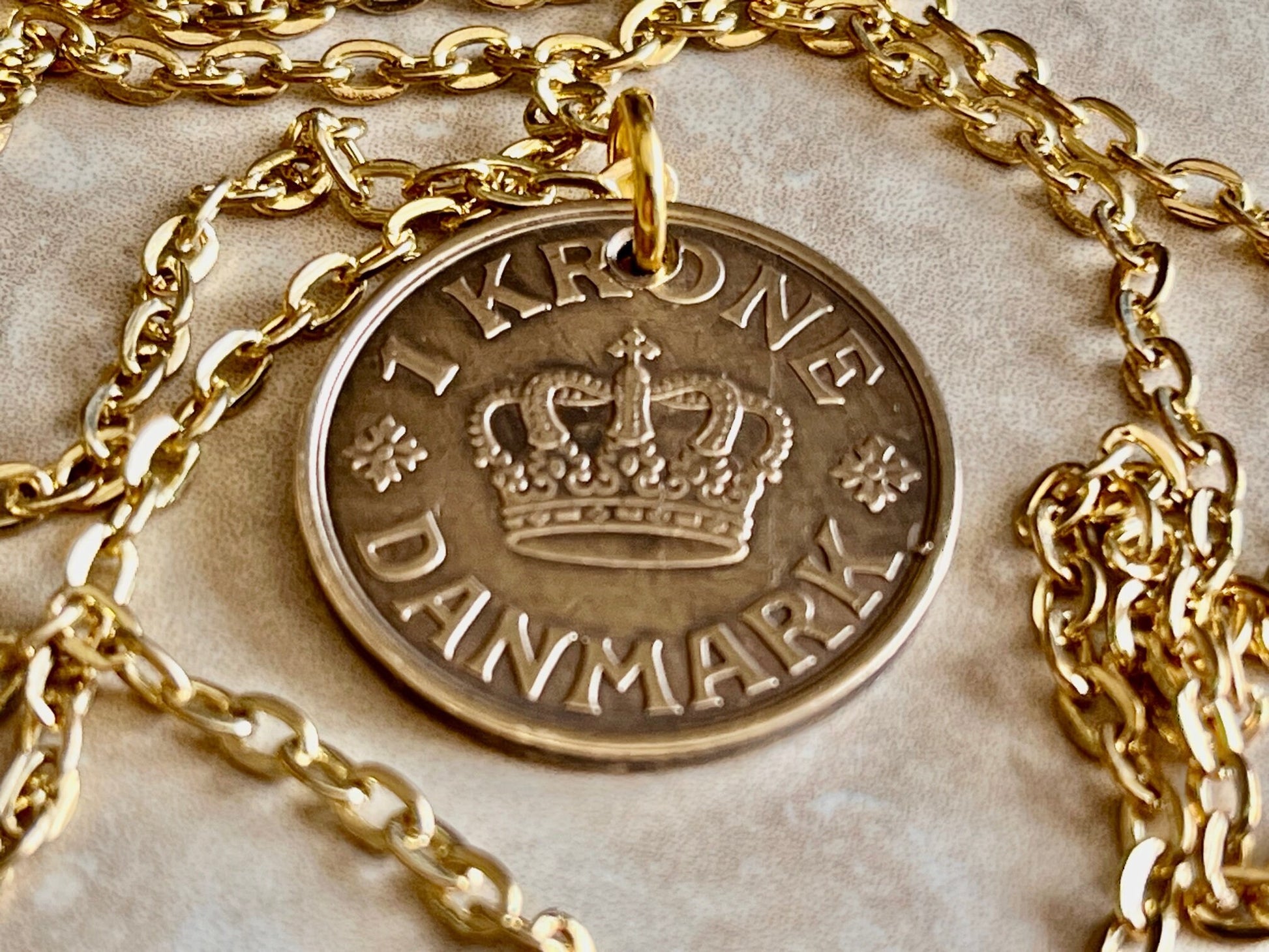 Denmark Coin Pendant 1 Krone Danish Personal Necklace Old Vintage Handmade Jewelry Gift Friend Charm For Him Her World Coin Collector