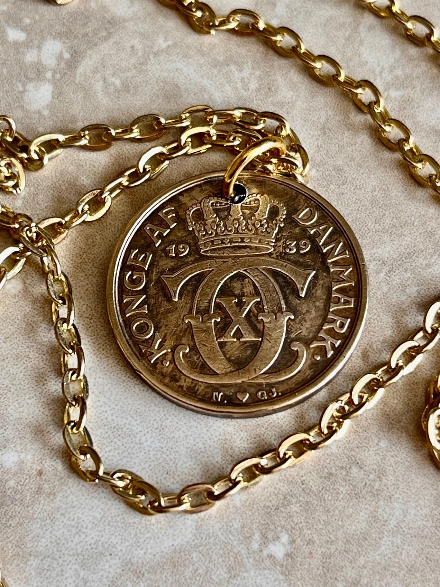 Denmark Coin Pendant 1 Krone Danish Personal Necklace Old Vintage Handmade Jewelry Gift Friend Charm For Him Her World Coin Collector