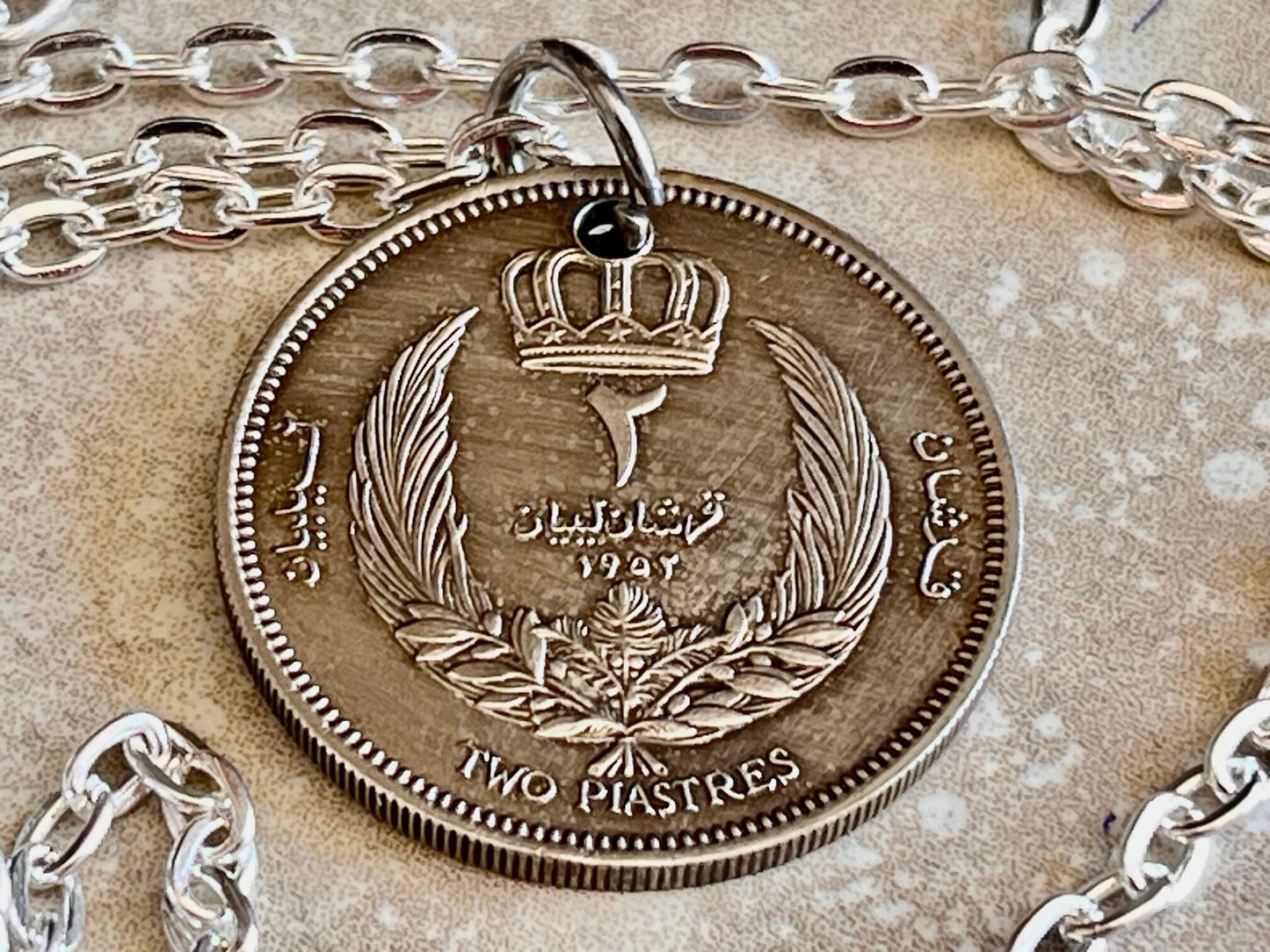 Libya Coin Pendant Libyan 2 Piastres Personal Necklace Old Vintage Handmade Jewelry Gift Friend Charm For Him Her World Coin Collector
