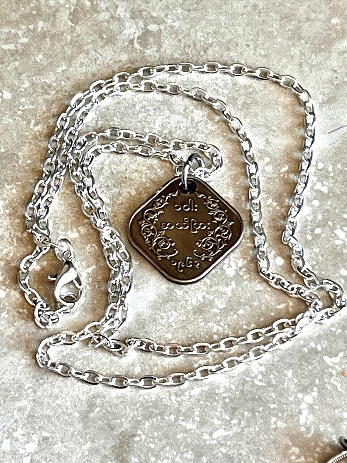 Myanmar Coin Pendant Myanmar Burma 25 Mya Personal Necklace Old Vintage Handmade Jewelry Gift Friend Charm For Him Her World Coin Collector