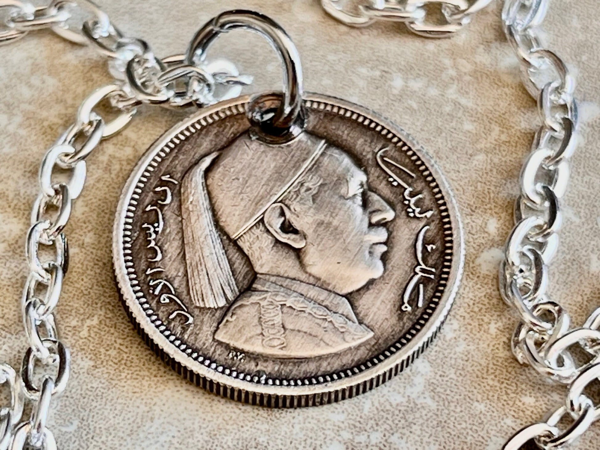 Libya Coin Pendant Libyan 1 Piastres Personal Necklace Old Vintage Handmade Jewelry Gift Friend Charm For Him Her World Coin Collector