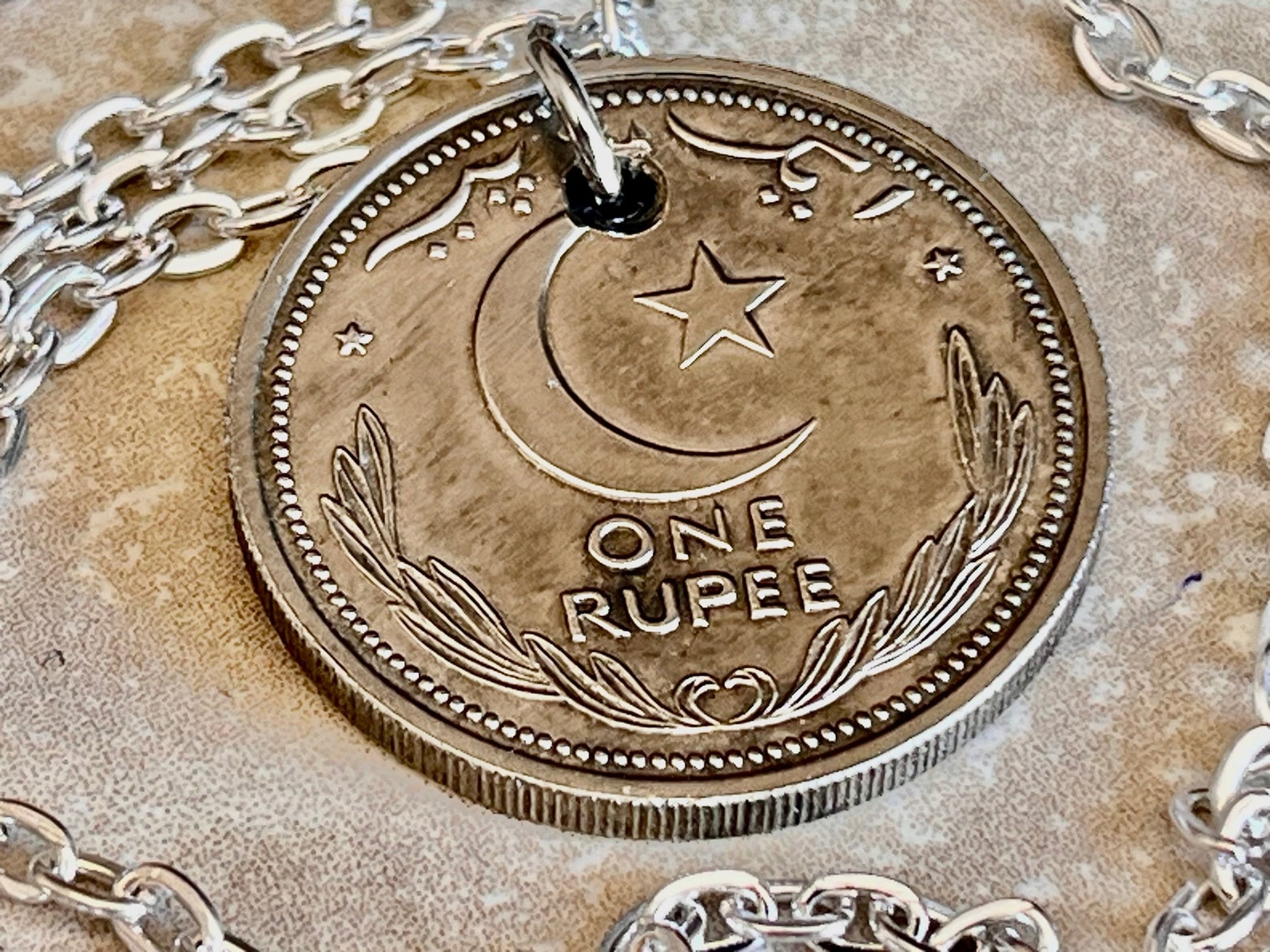 Pakistan Coin Pendant Pakistani One Rupee Personal Necklace Old Vintage Handmade Jewelry Gift Friend Charm For Him Her World Coin Collector