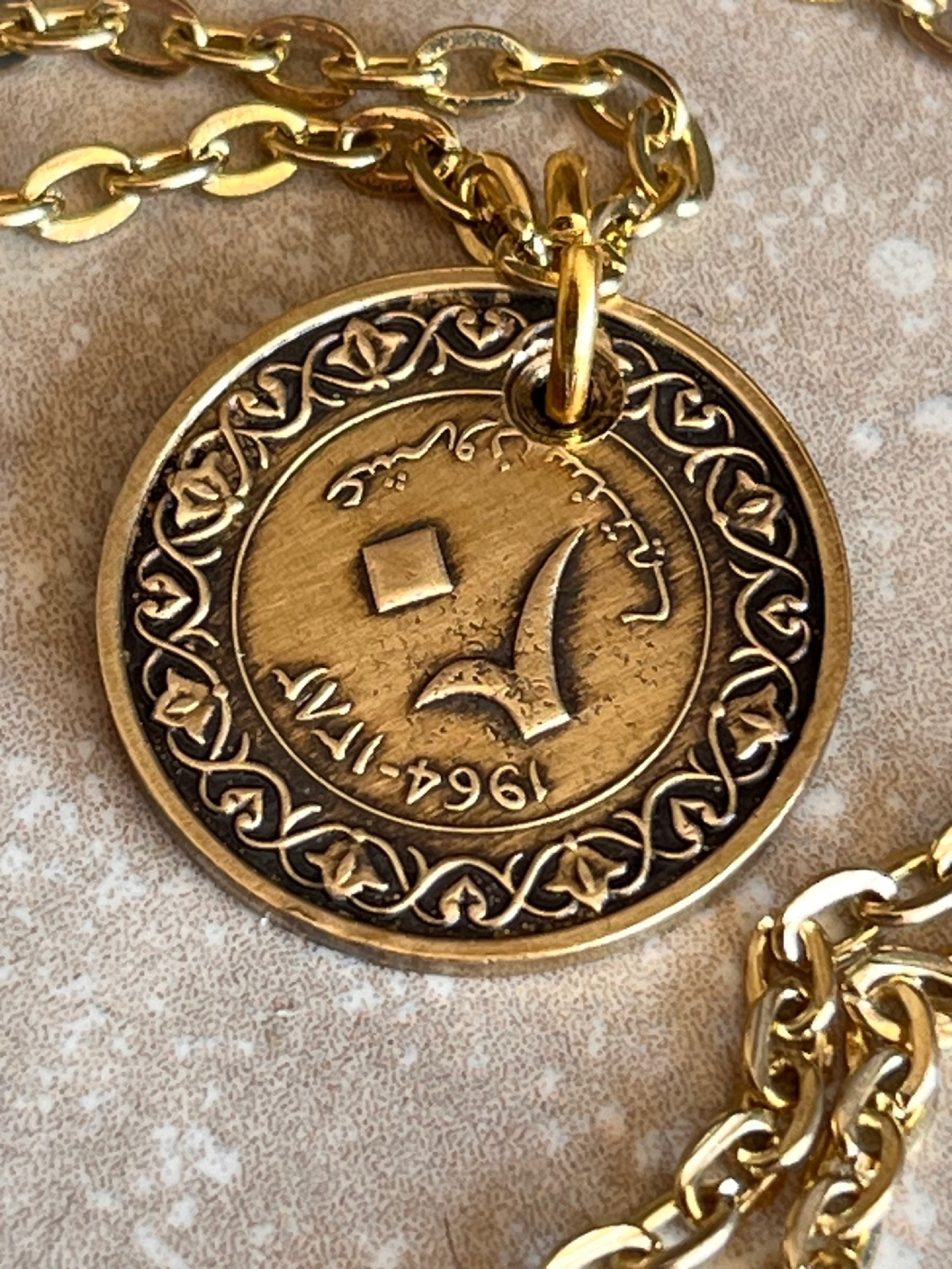 Algeria 20 Centimes Coin Pendant Algerian Personal Necklace Old Vintage Handmade Jewelry Gift Friend Charm For Him Her World Coin Collector
