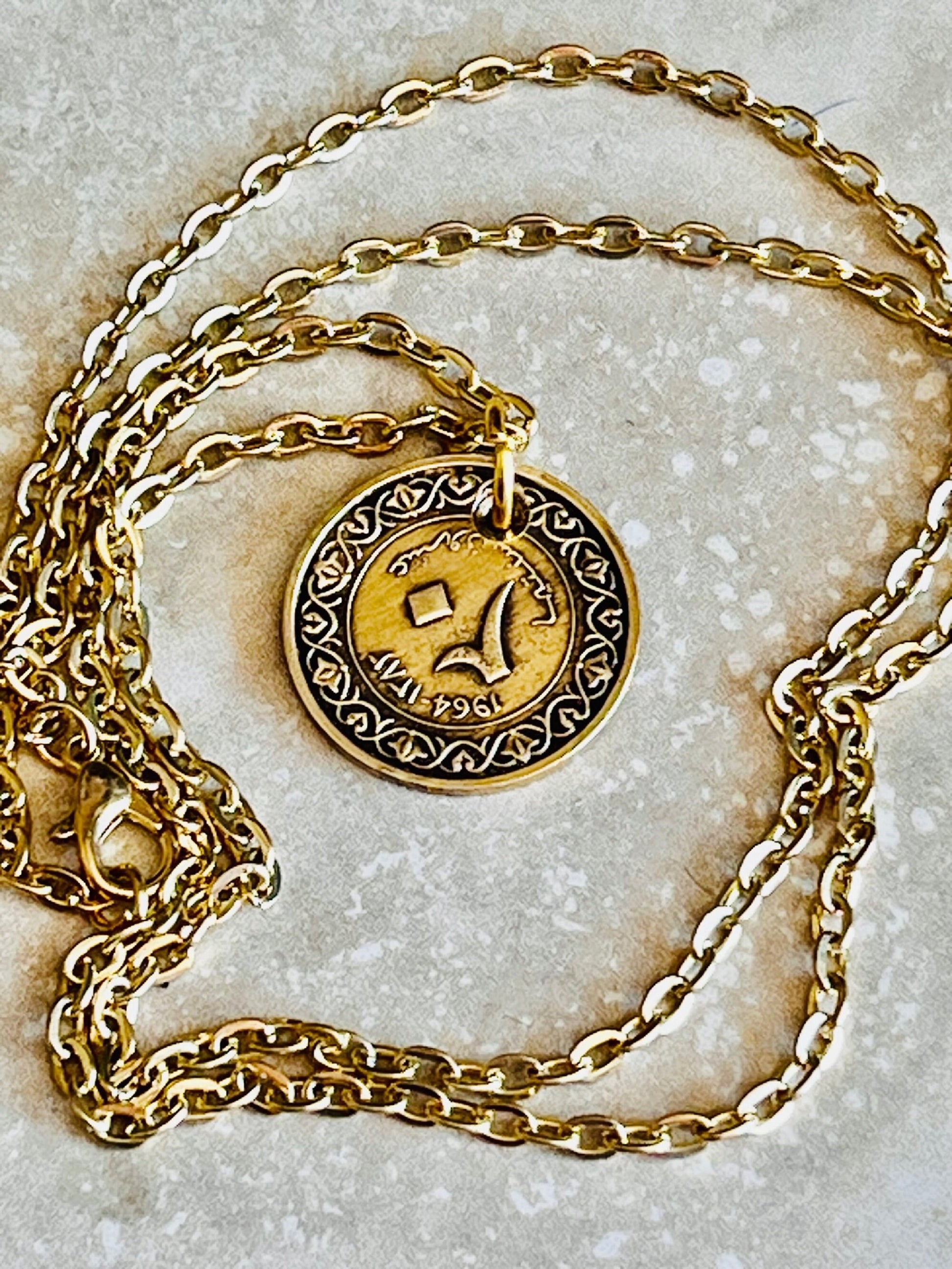 Algeria 20 Centimes Coin Pendant Algerian Personal Necklace Old Vintage Handmade Jewelry Gift Friend Charm For Him Her World Coin Collector