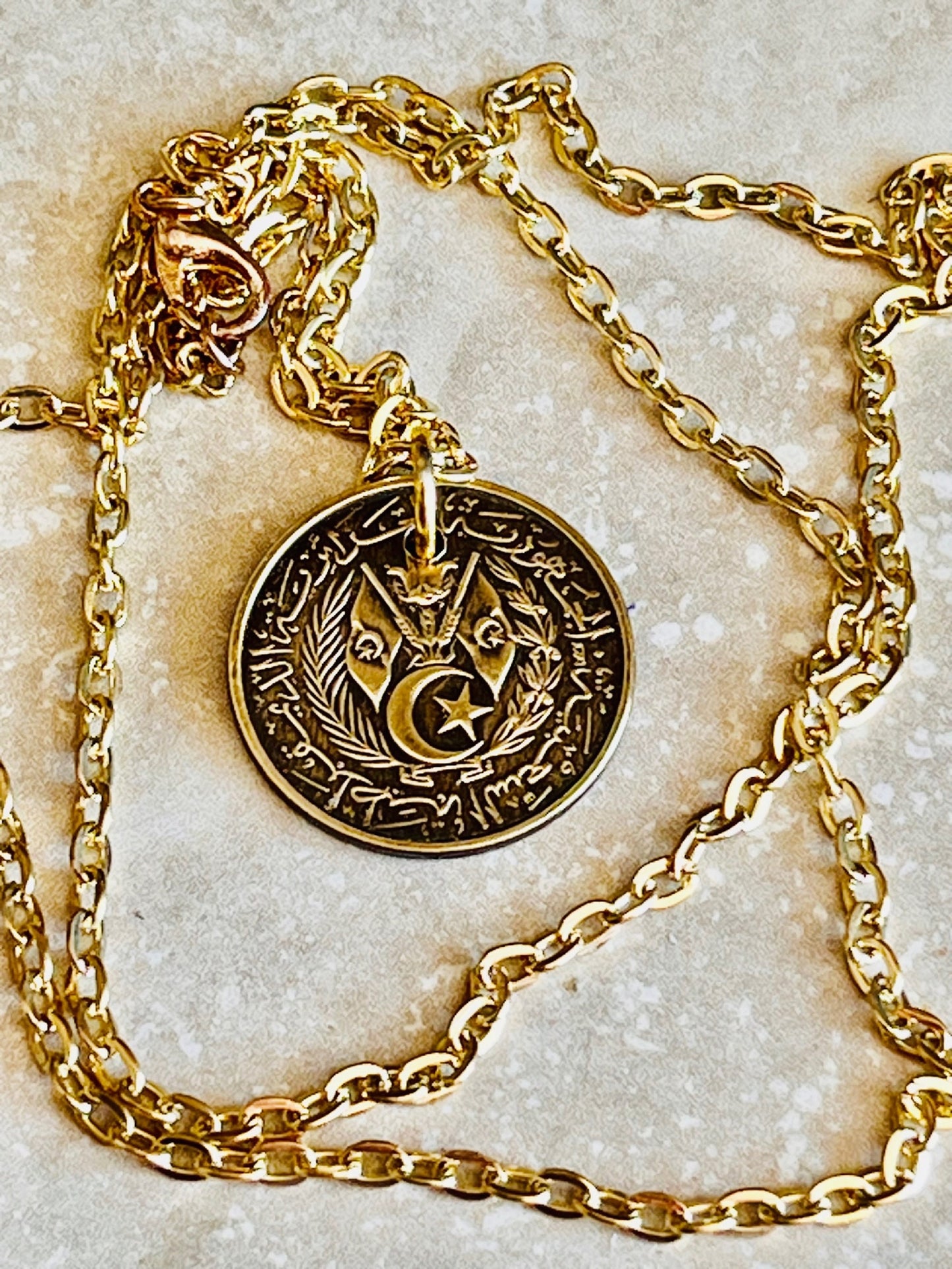 Algeria 50 Centimes Coin Pendant Algerian Personal Necklace Old Vintage Handmade Jewelry Gift Friend Charm For Him Her World Coin Collector