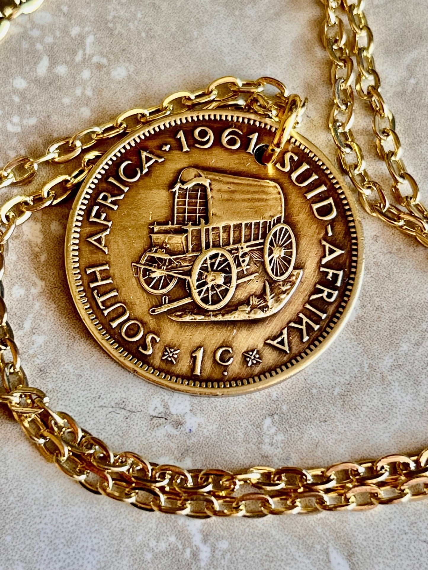 South Africa 1 Cent Coin Africka Pendant Personal Necklace Old Vintage Handmade Jewelry Gift Friend Charm For Him Her World Coin Collector