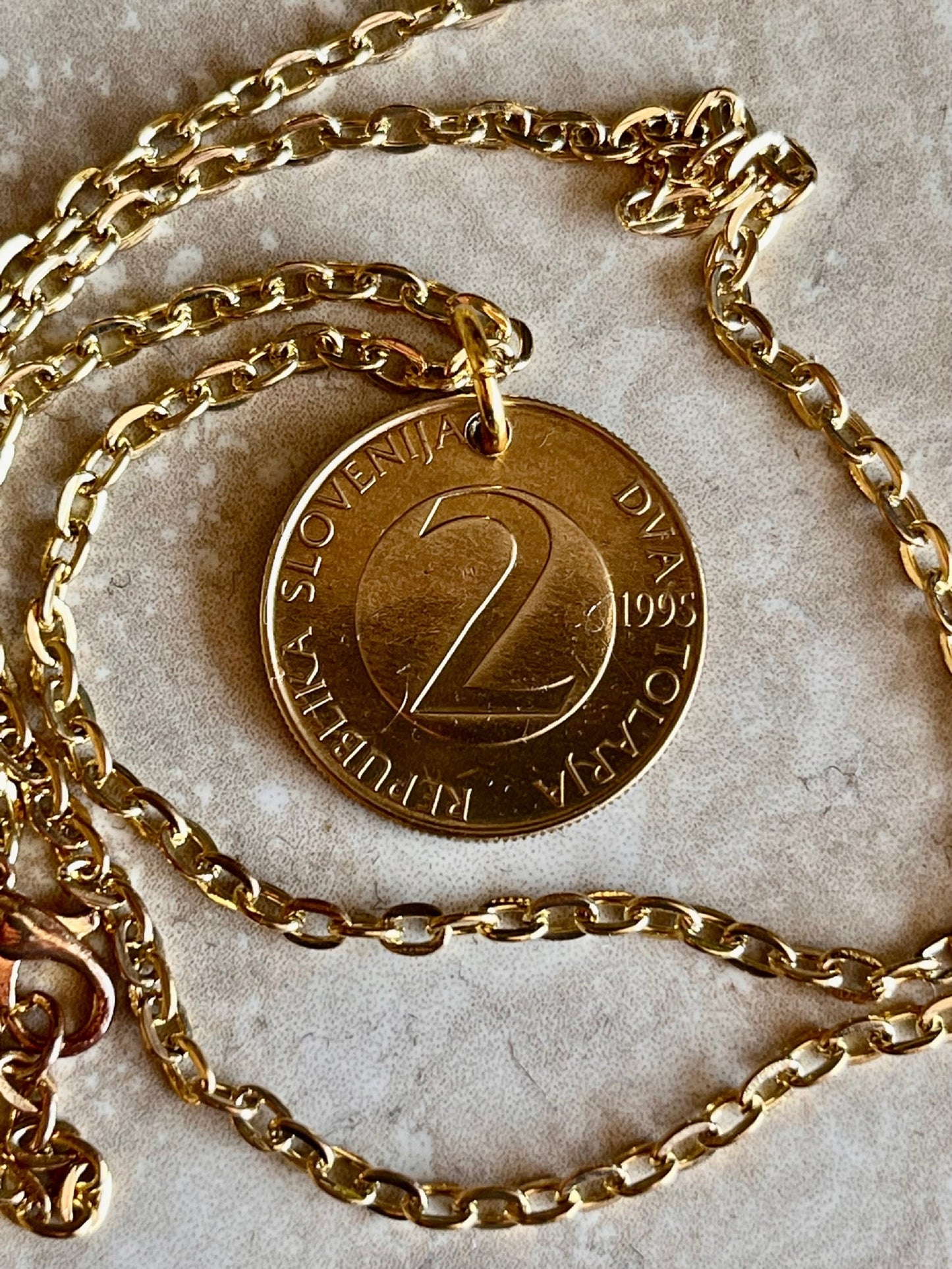 Slovenia Coin Pendant Slovenian 2 Tolar Personal Vintage Necklace Old Handmade Jewelry Gift Friend Charm For Him Her World Coin Collector