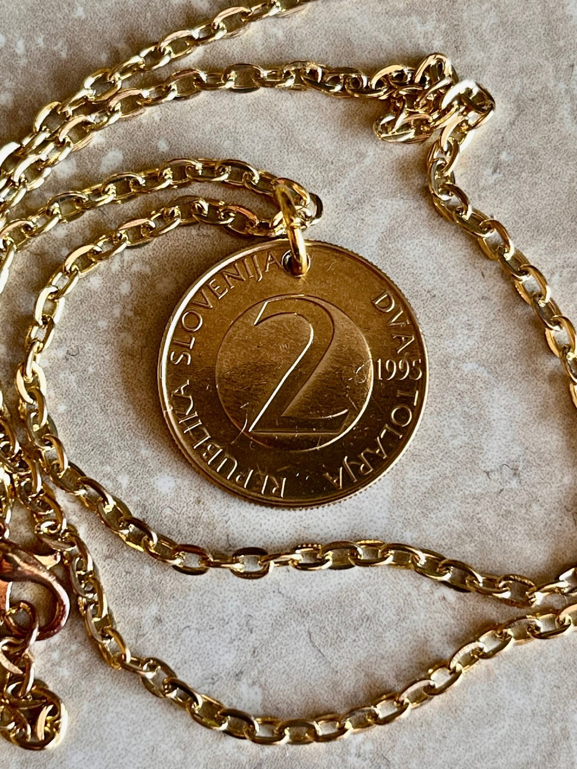 Slovenia Coin Pendant Slovenian 2 Tolar Personal Vintage Necklace Old Handmade Jewelry Gift Friend Charm For Him Her World Coin Collector