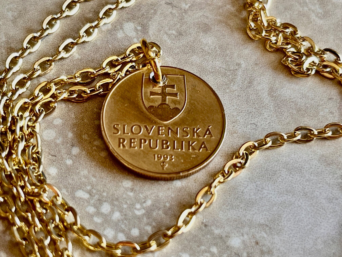 Slovakia Slovenska Republika 1 Sk, Korun Personal Necklace Old Vintage Handmade Jewelry Gift Friend Charm For Him Her World Coin Collector