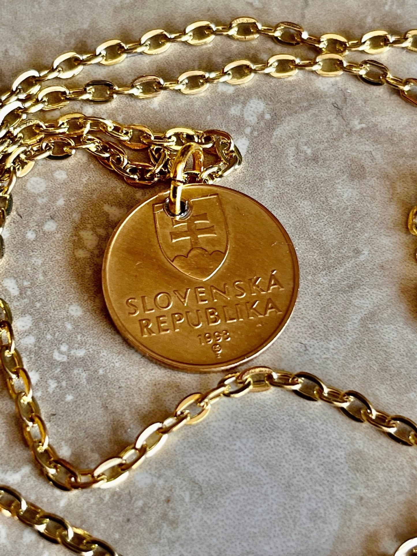 Slovakia Slovenska Republika 1 Sk, Korun Personal Necklace Old Vintage Handmade Jewelry Gift Friend Charm For Him Her World Coin Collector