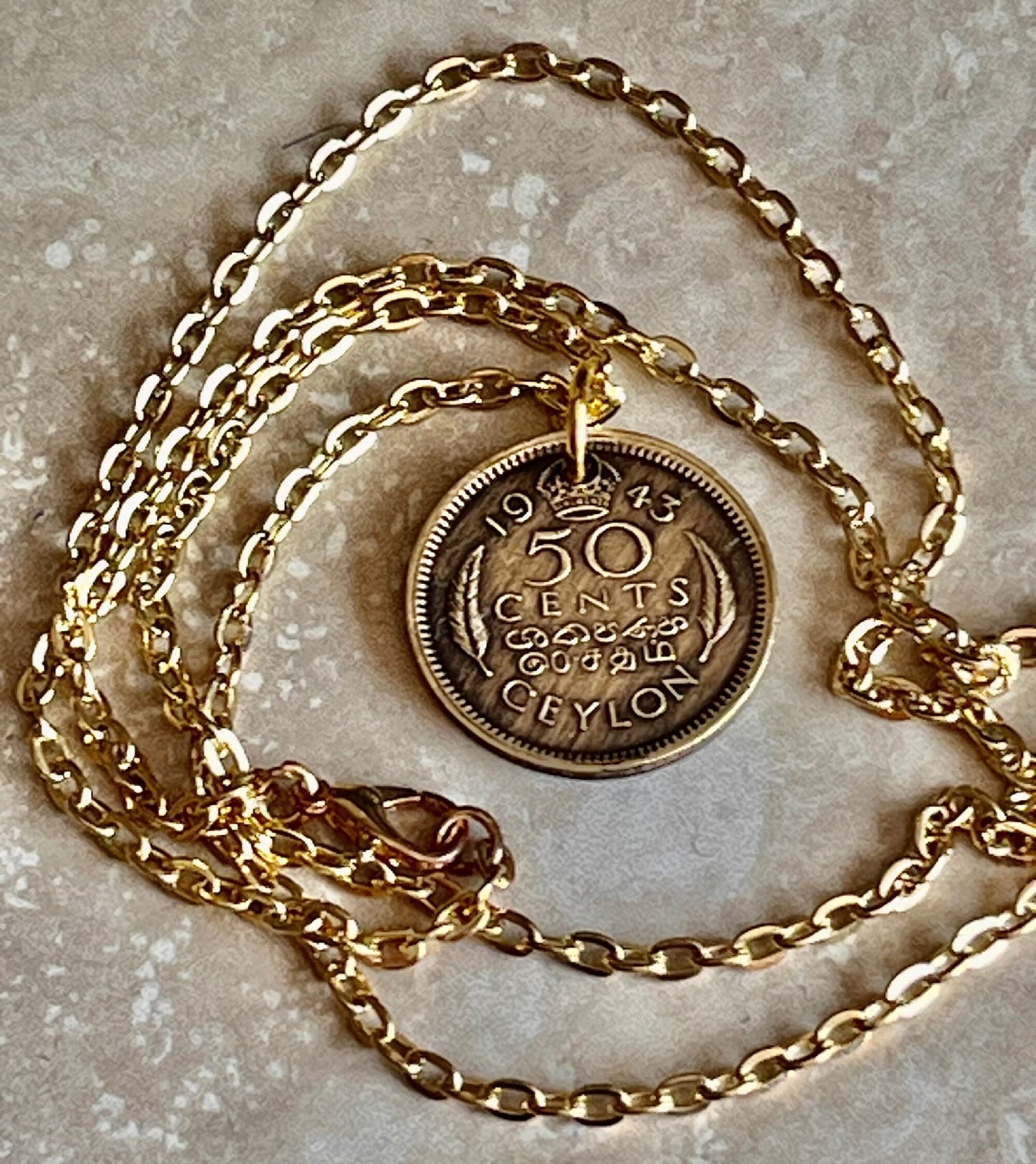 Ceylon Coin Necklace 50 Cents Pendant Handmade Custom Made Charm Gift For Friend Coin Charm Gift For Him, Coin Collector, World Coins