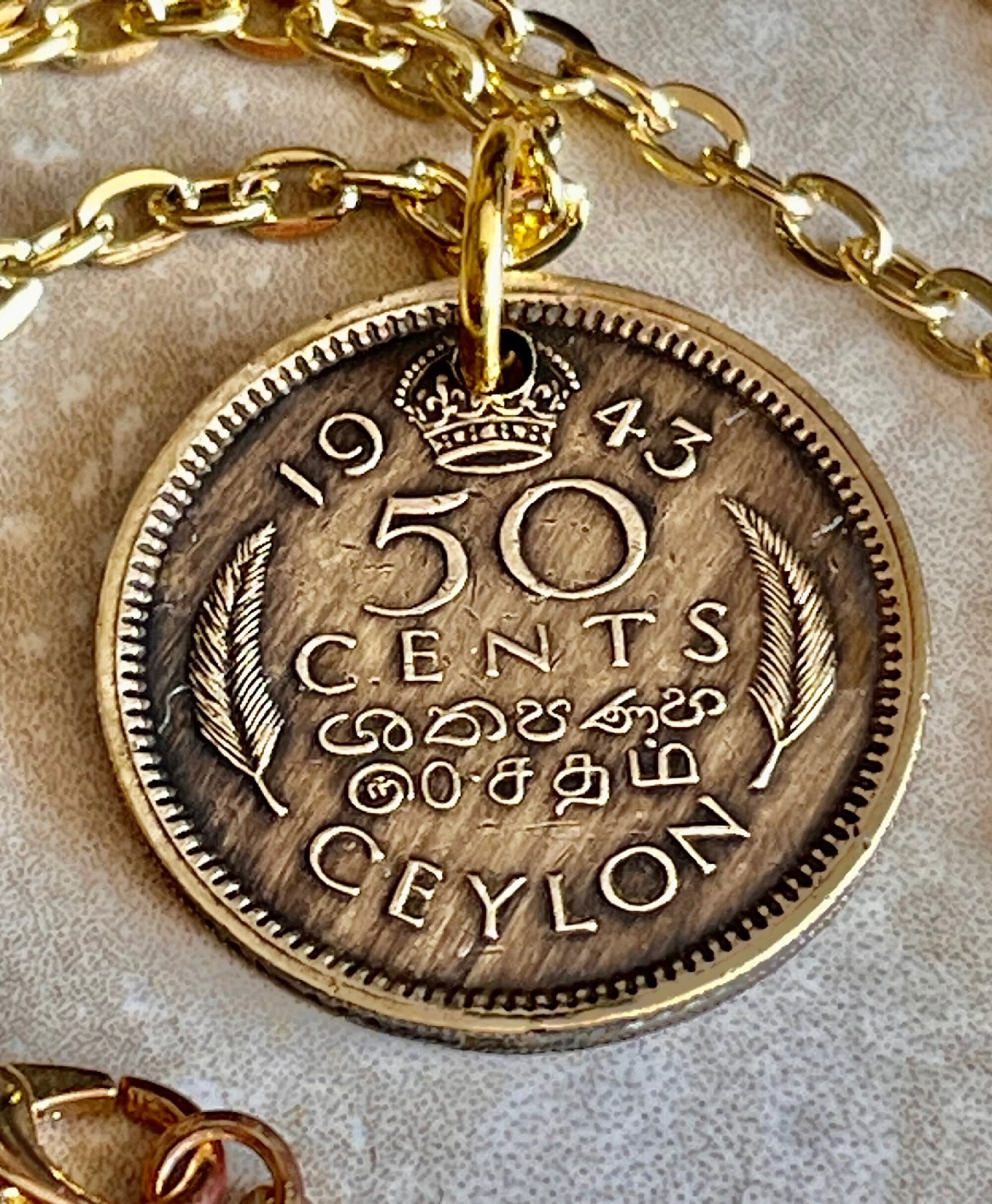 Ceylon Coin Necklace 50 Cents Pendant Handmade Custom Made Charm Gift For Friend Coin Charm Gift For Him, Coin Collector, World Coins
