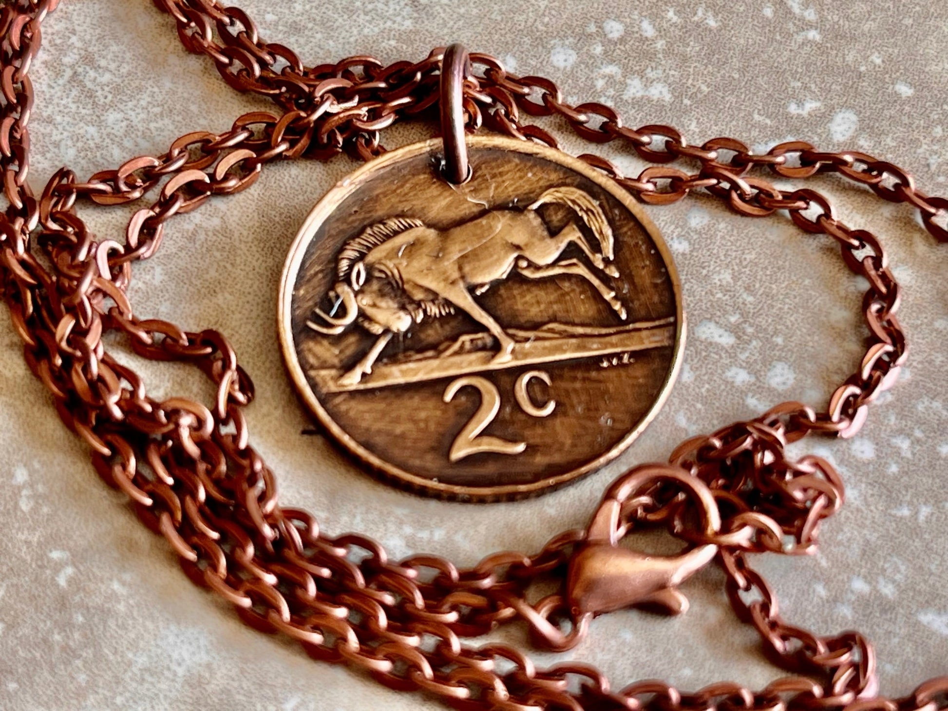 South Africa Coin Pendant African 2 Cents Personal Necklace Old Vintage Handmade Jewelry Gift Friend Charm For Him Her World Coin Collector