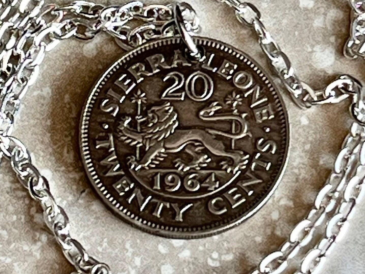 Sierra Leone Coin Pendant African 20 Cents Personal Necklace Vintage Handmade Jewelry Gift Friend Charm For Him Her World Coin Collector