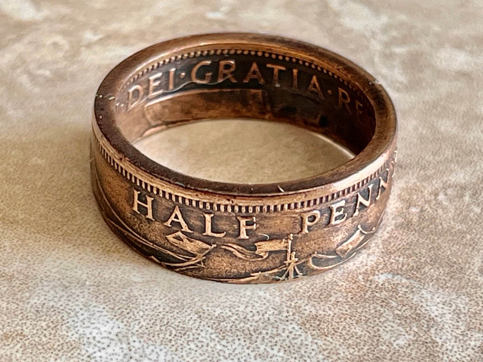 Britain Ring Half Penny England British Coin Ring Handmade Personal Jewelry Ring Gift For Friend Ring Gift For Him Her World Coin Collector