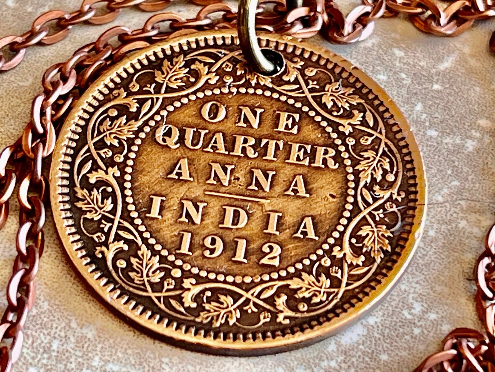 India Coin Pendant Quarter Anna East Indian Personal Necklace Vintage Handmade Jewelry Gift Friend Charm For Him Her World Coin Collector