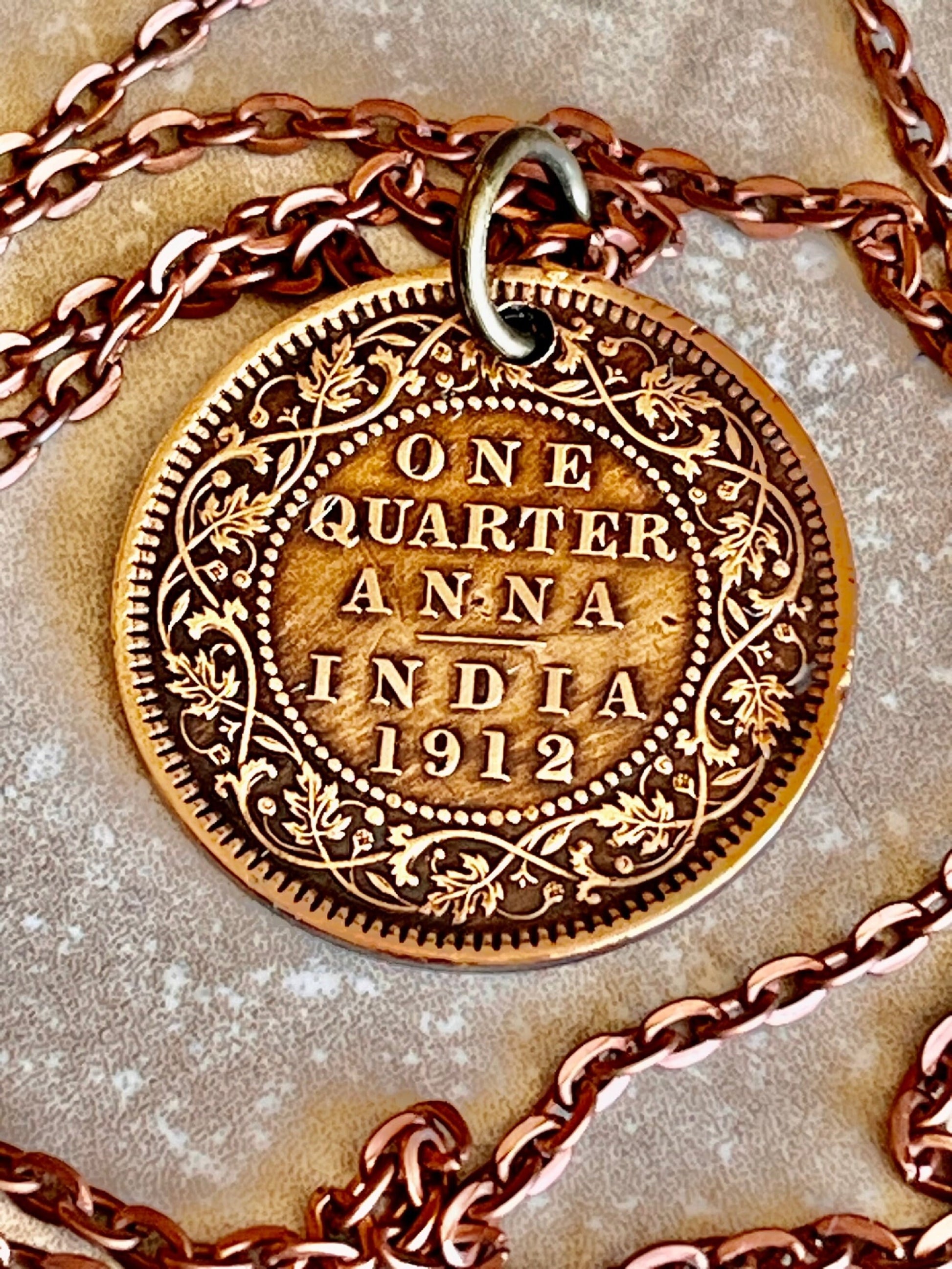 India Coin Pendant Quarter Anna East Indian Personal Necklace Vintage Handmade Jewelry Gift Friend Charm For Him Her World Coin Collector