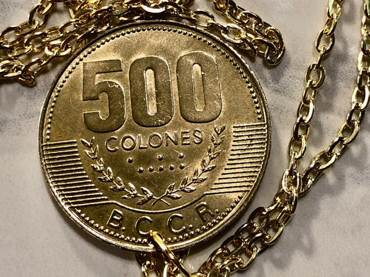 Costa Rica 500 Colones Coin Pendant B.C.C.R. Personal Necklace Vintage Handmade Jewelry Gift Friend Charm For Him Her World Coin Collector