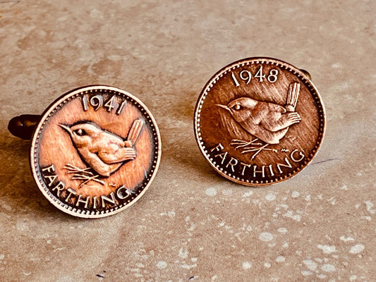 England Coin Cuff Links United Kingdom Farthing Personal Cufflinks Handmade Jewelry Gift Friend Charm For Him Her World Coin Collector