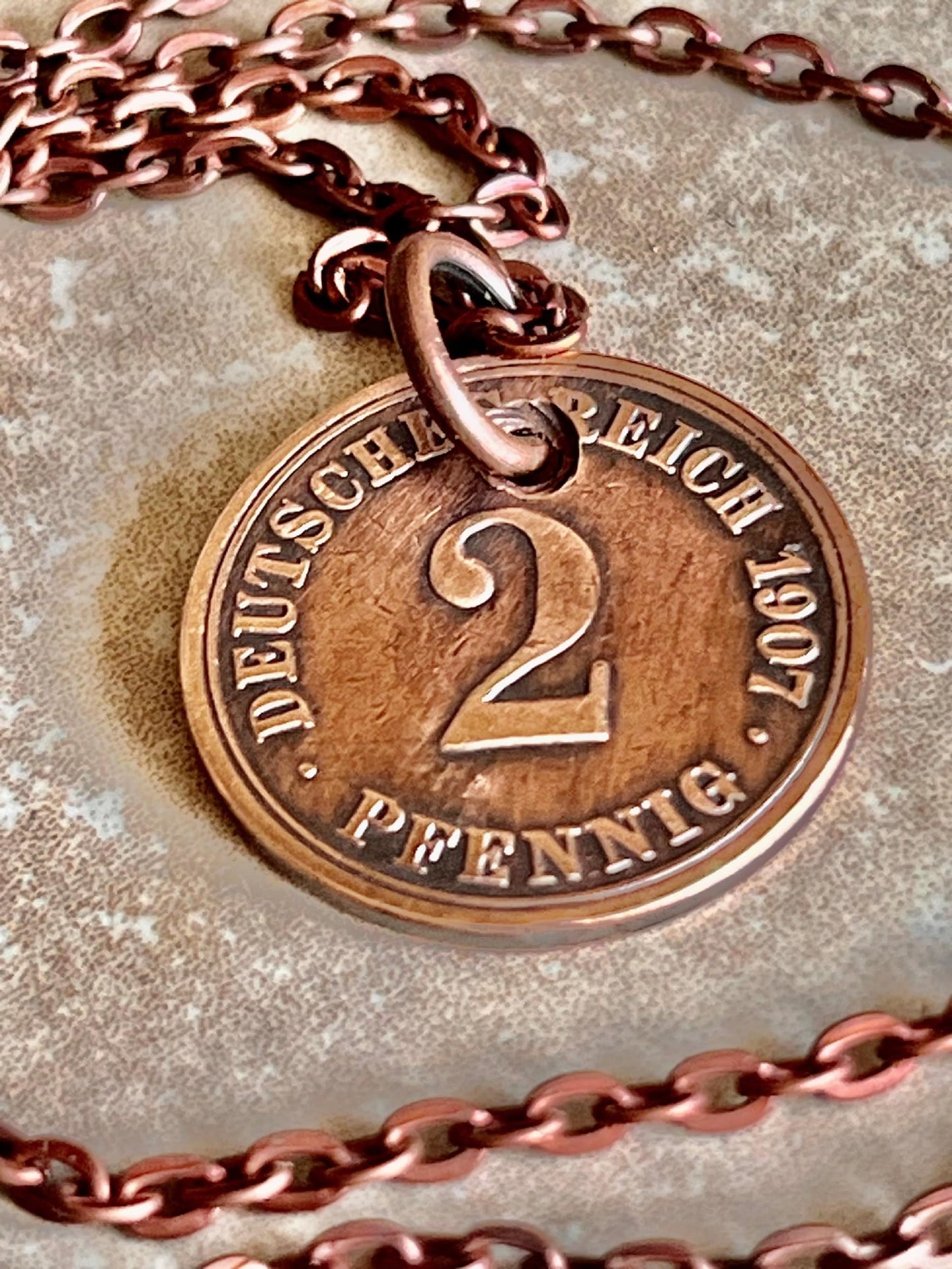 Germany 2 Pfenning Rentenpfennig German Coin Necklace Custom Made Charm Gift For Friend Coin Charm Gift For Him, Coin Collector, World Coins