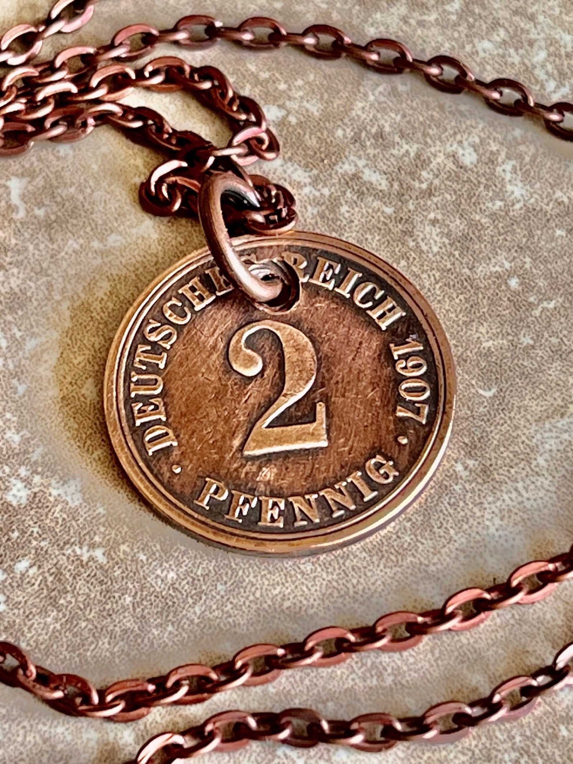 Germany 2 Pfenning Rentenpfennig German Coin Necklace Custom Made Charm Gift For Friend Coin Charm Gift For Him, Coin Collector, World Coins