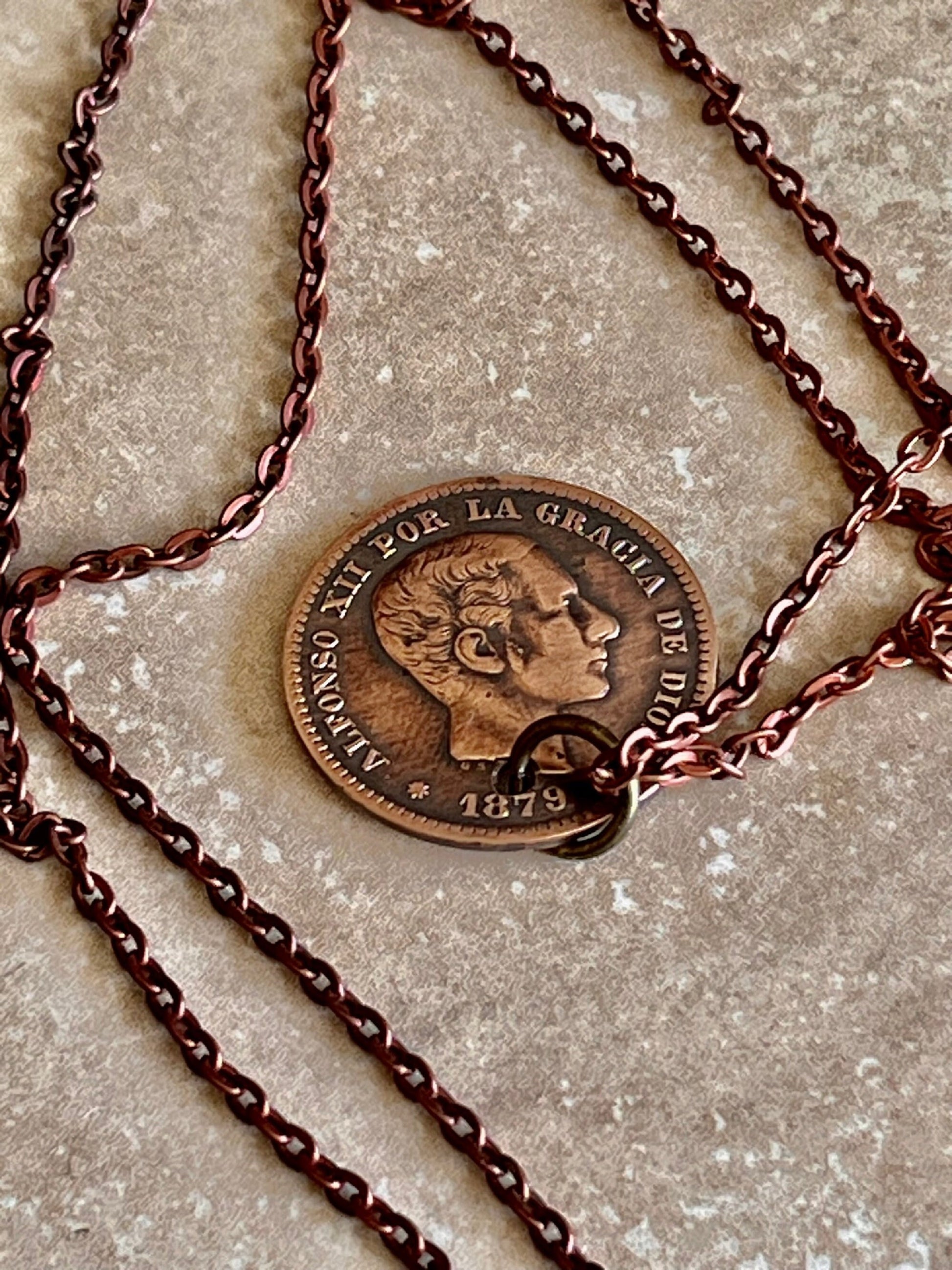 Spanish Spain 5 Centimos Cinco Coin Pendant Personal Necklace Vintage Handmade Jewelry Gift Friend Charm For Him Her World Coin Collector